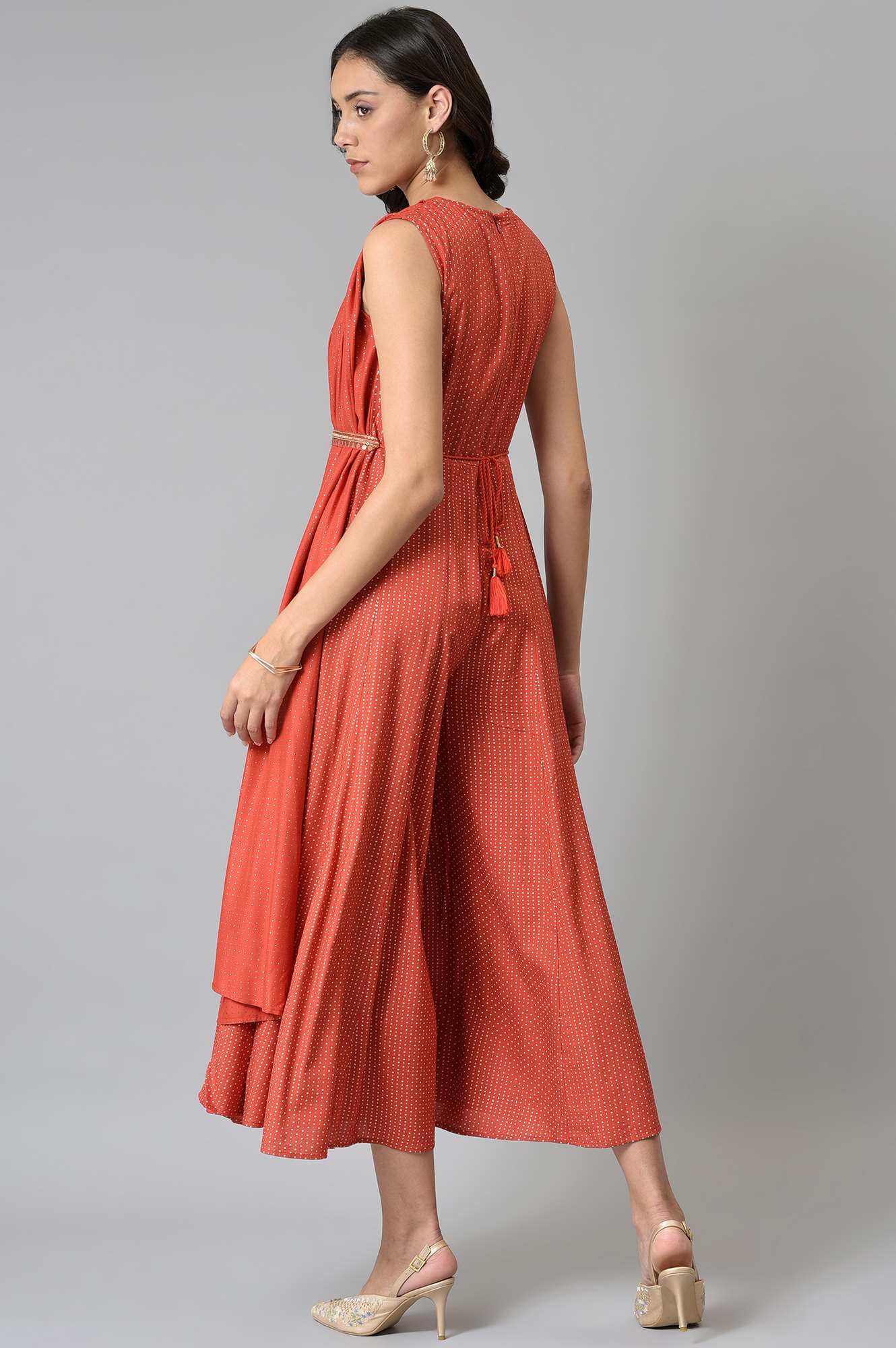 W for Woman Red Gilet Kimono Jumpsuit With Embellished Belt