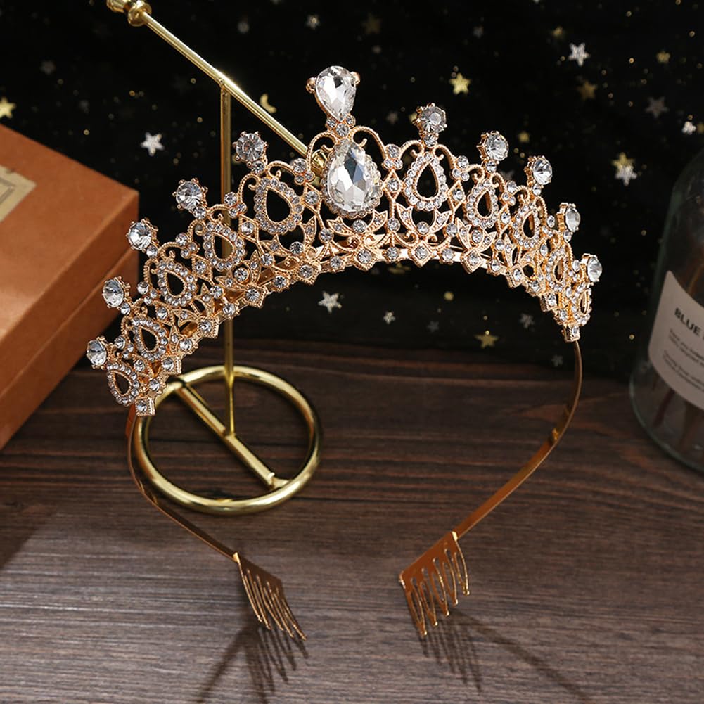 Shining Diva Fashion Crystal Tiara and Crown for Women Stylish Headband Crowns with Comb Tiaras for Girls Kids Queen Princess Wedding Bridal Birthday Gift Hair Accessories (Rose Gold) (15870hb)