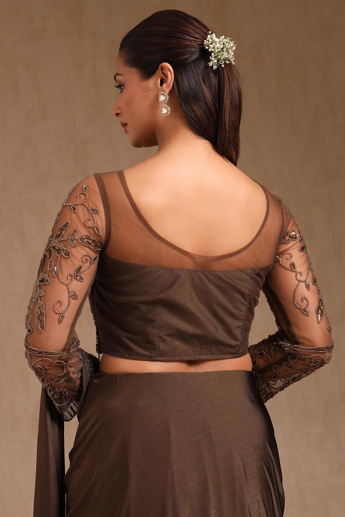 Soch Womens Nylon Blend Solid Ready To Wear Saree With Sequins