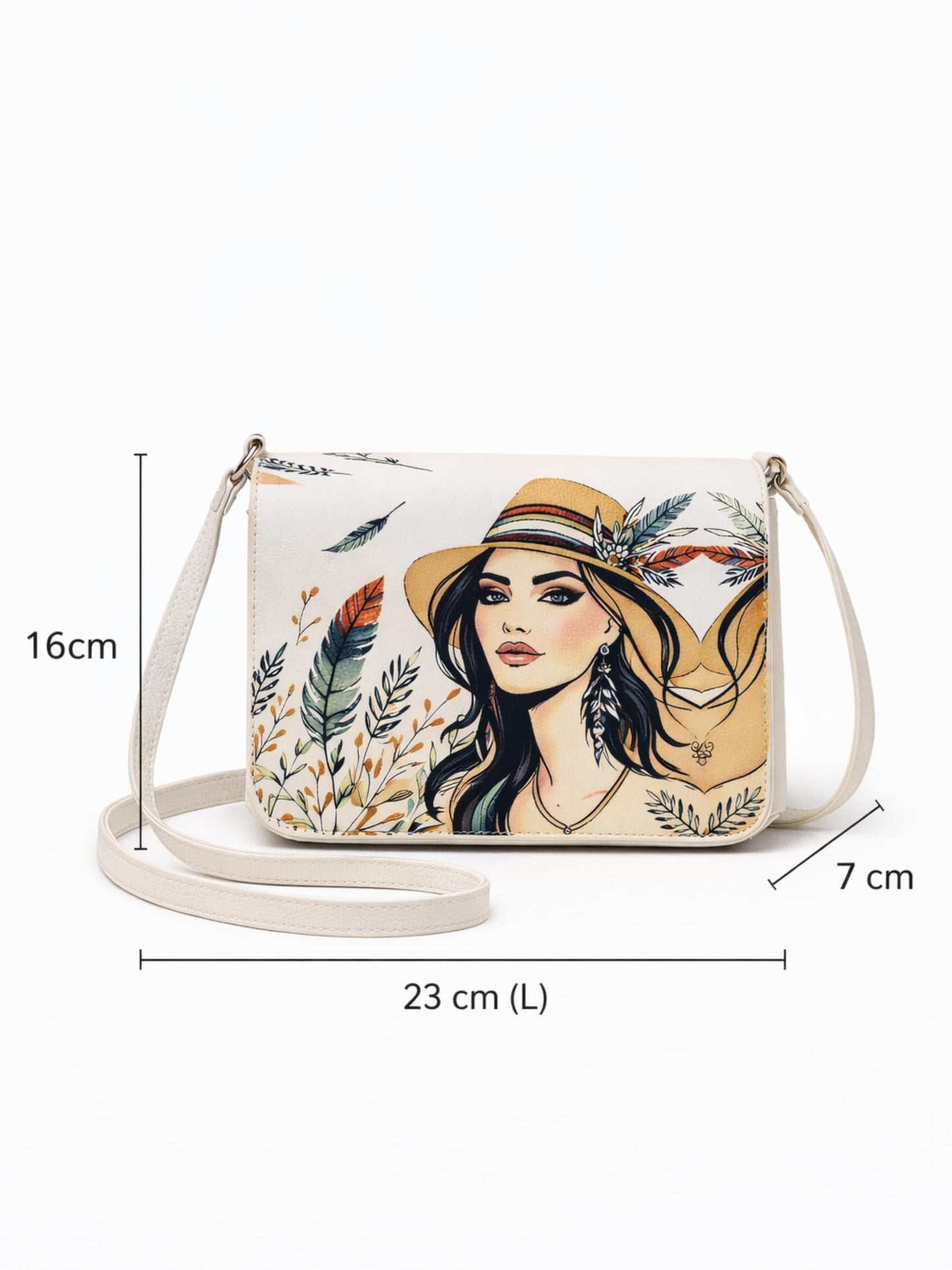 ITALISH Floral Art Print Crossbody Bag Leather Sling Bag with Magnetic Closure (White)