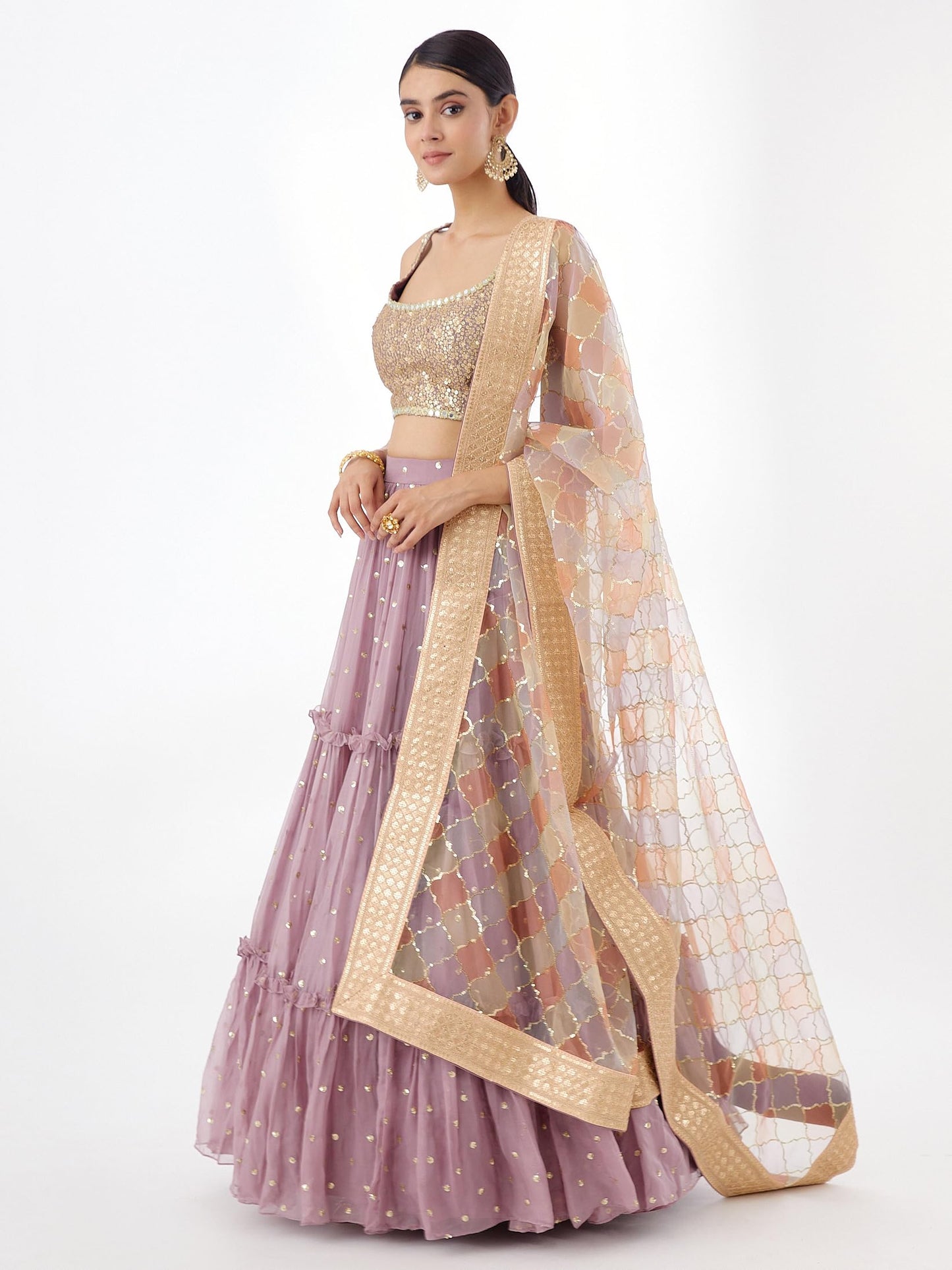 Zeel Clothing Women Georgette Semi stitched Zari Sequins Embroidered Lehenga Choli With Dupatta (5096-Lavender-Latest; Free Size)