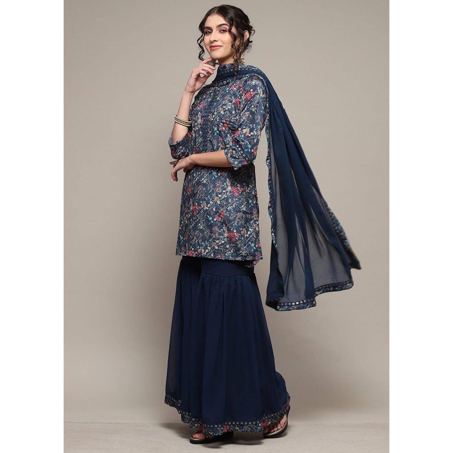 BIBA Women Polyester Floral Straight Embroidered Suit Set