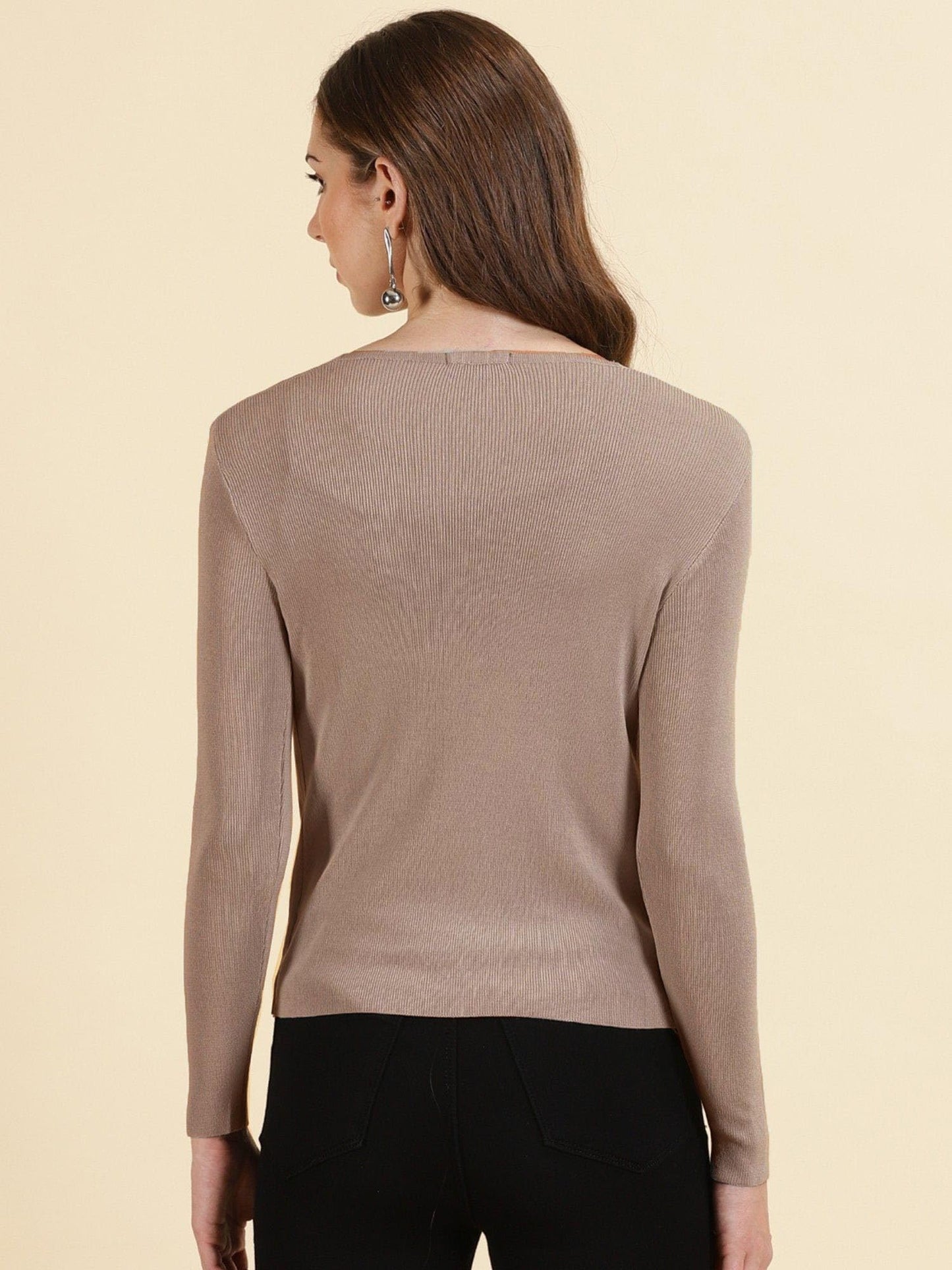 ICW Women's Acrylic Knitted Ribbed Cardigan Front-Open Top Full Sleeve Shrug Jacket for Girls ((ONE Size XS-S-M-L)(Bust Size 30-38 Inch) (in, Alpha, S, Regular, Nude Beige)