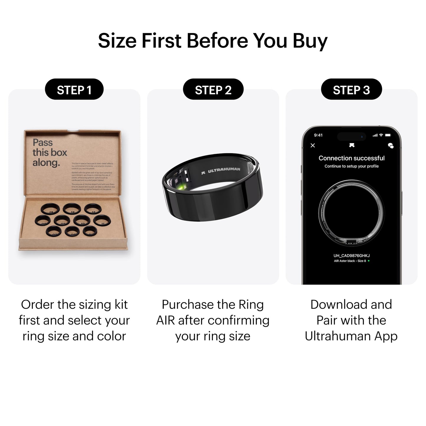 ULTRAHUMAN Ring AIR-Smart Ring Activity Tracker, Size First Sizing Kit,Sleep Tracker,Smart Ring for Men/Women,Fitness Tracker (Aster Black, 12)