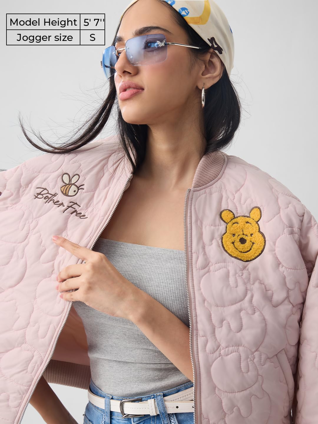 The Souled Store Disney: Bother Free Women and Girls Full Sleeves Spread Collar Quilted Embroidered Polyester Regular Fit Lightweight Casual Bomber Jacket