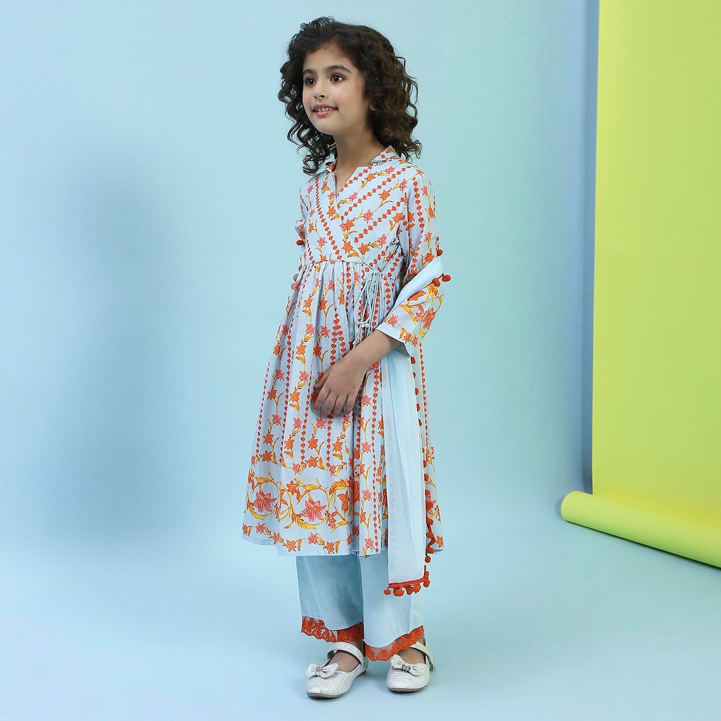 Biba Girl's Cotton Kurta, Bottom, Dupatta (KWBTNC6295SS25SKBLU_Sky Blue