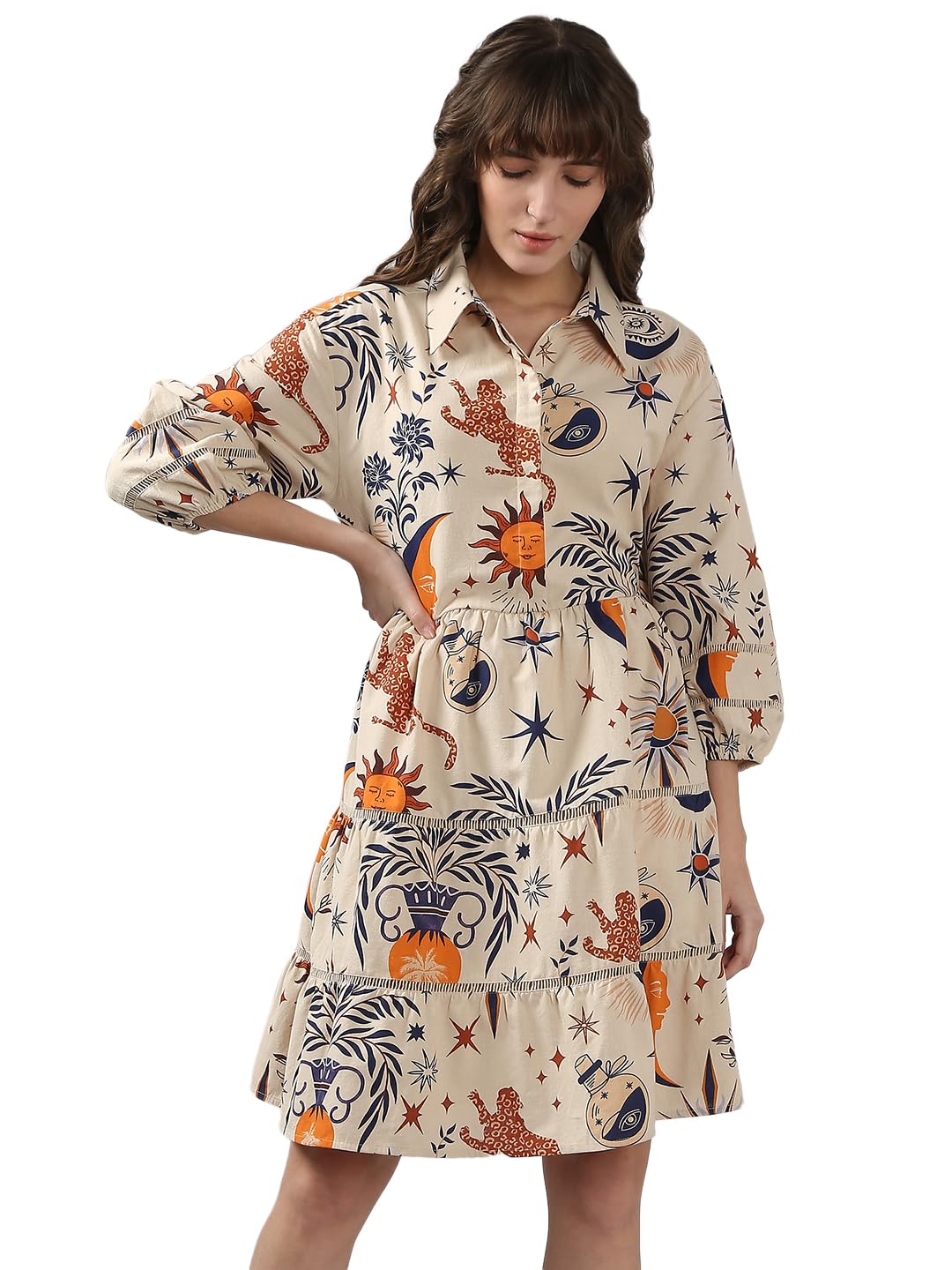 VERO MODA Women's Cotton Fit and Flare Off White Dress VERO MODA Women's Cotton Fit and Flare Off White Dress