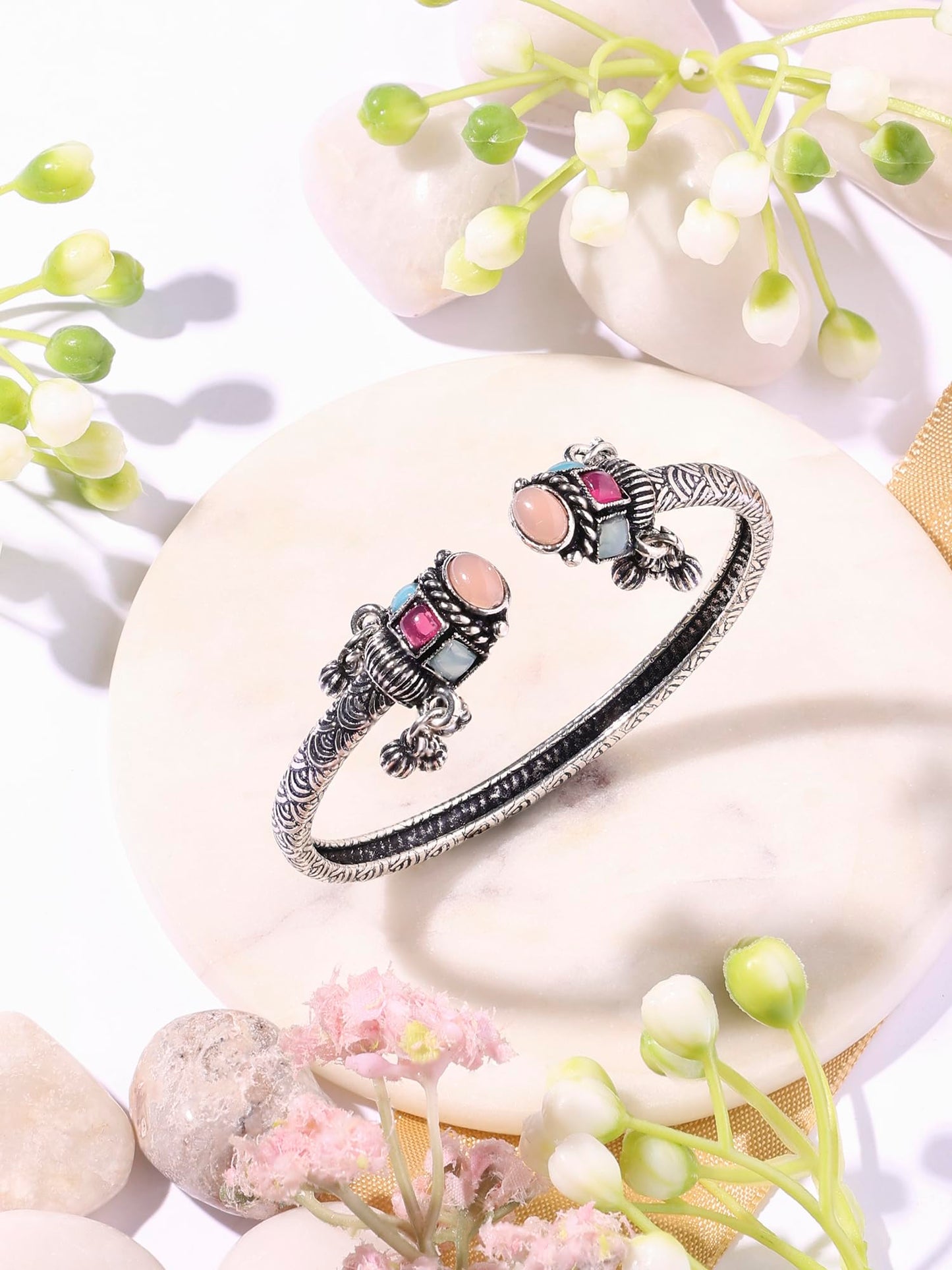 ZAVERI PEARLS Multi For Women-Color Silver Artificial Stones Embellished Kada Bracelets For Women-ZPFK16889