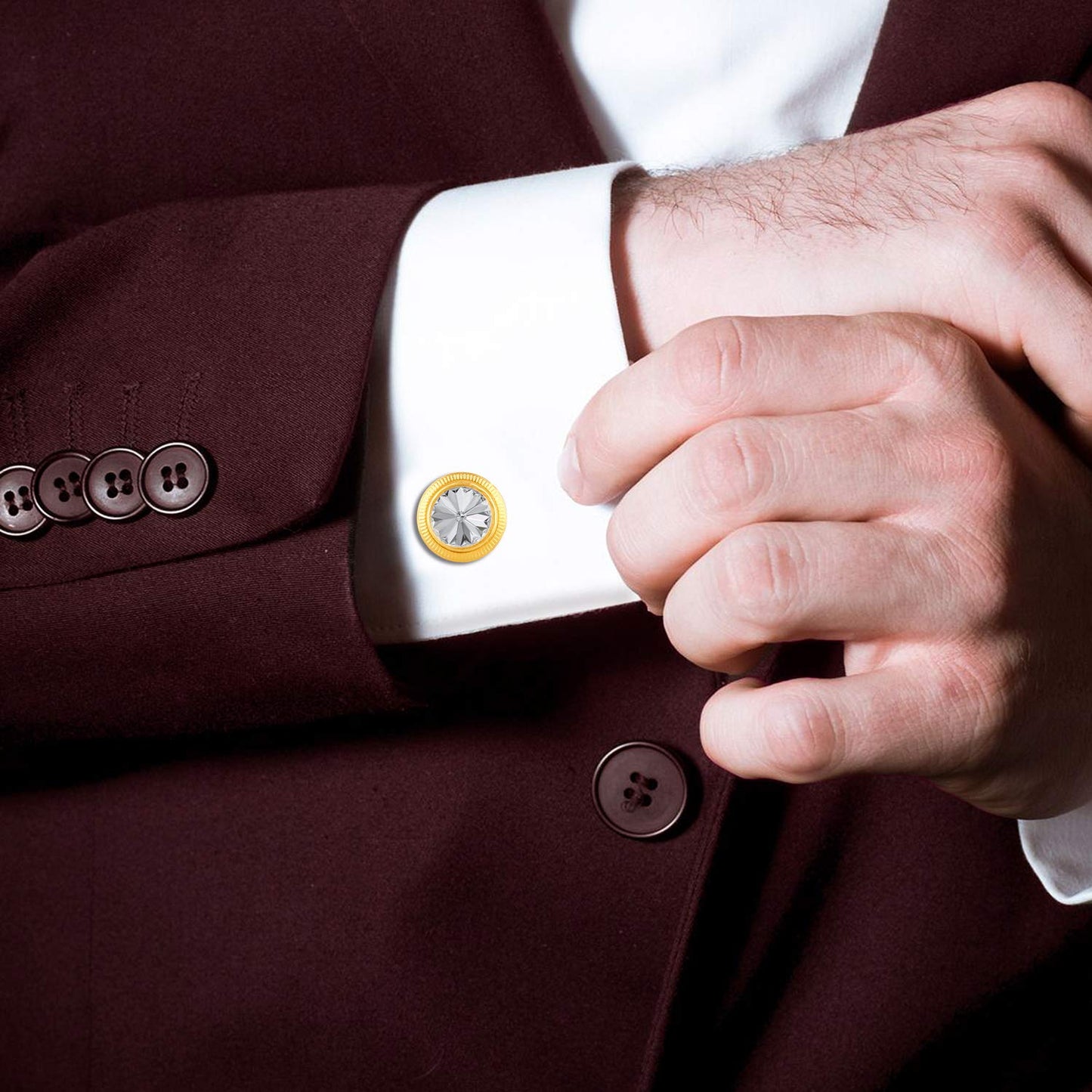 Mahi Gold Plated Floral Designer Cufflink with Crystal for Mens and Boys CL1100531GWhi