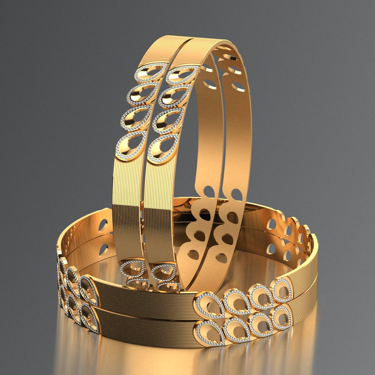 CYGNI BANGLES Elegant Gold-Plated Bangles for Women Traditional Design Jewelry (Set of 4)_(F4-B-124-2.8)