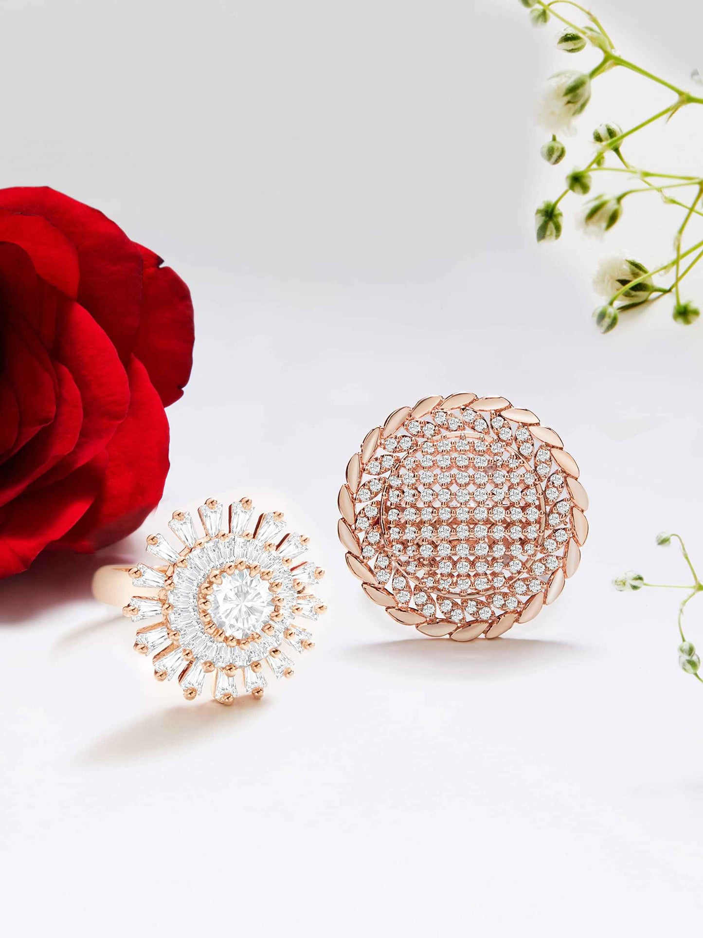 ZAVERI PEARLS Set of 2 Rose Gold Cubic Zirconia Contemporary Adjustable Finger Rings For Women-ZPFK13455