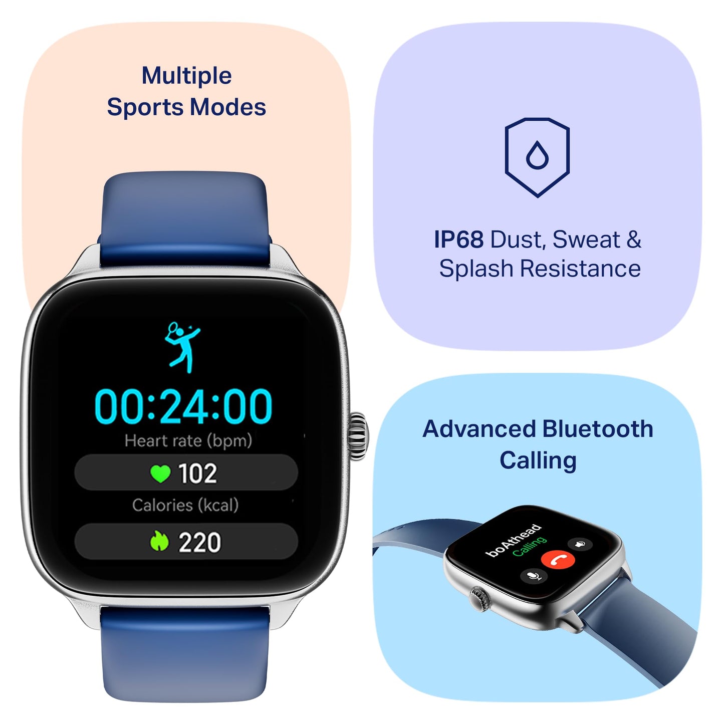 Boat Storm Verge, 1.72" (4.4 cm) Unisex Design, AuraVue Display with 20% Higher Brightness, Premium Metal Body, 80+ Sports Mode, Bluetooth Calling, Smart Watch for Men & Women (Deep Blue)