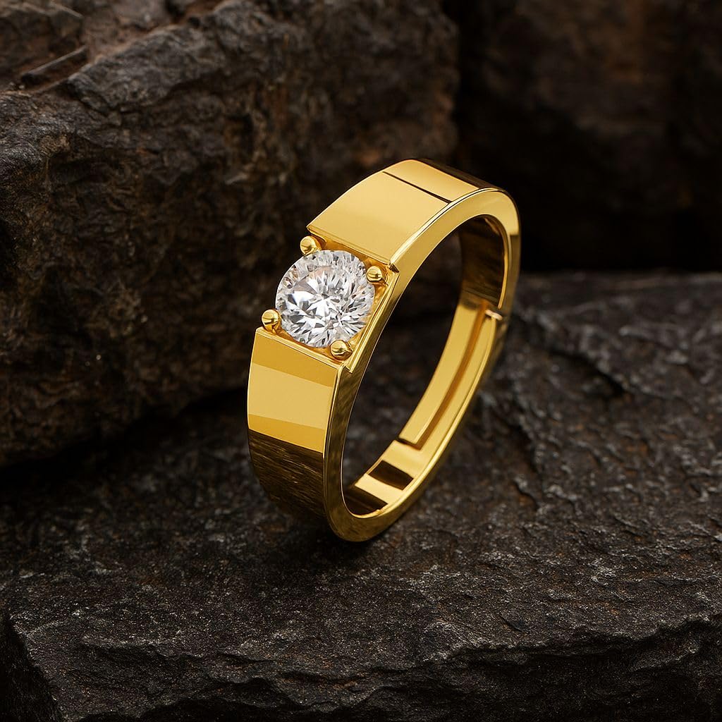 Miss Highness Pure 925 Sterling Silver Ring Rhodium Plated Minimal Jewelry Hallmark with Size Adjustable Birthday Wedding Anniversary Gift for Men and Boys (Gold Plated)