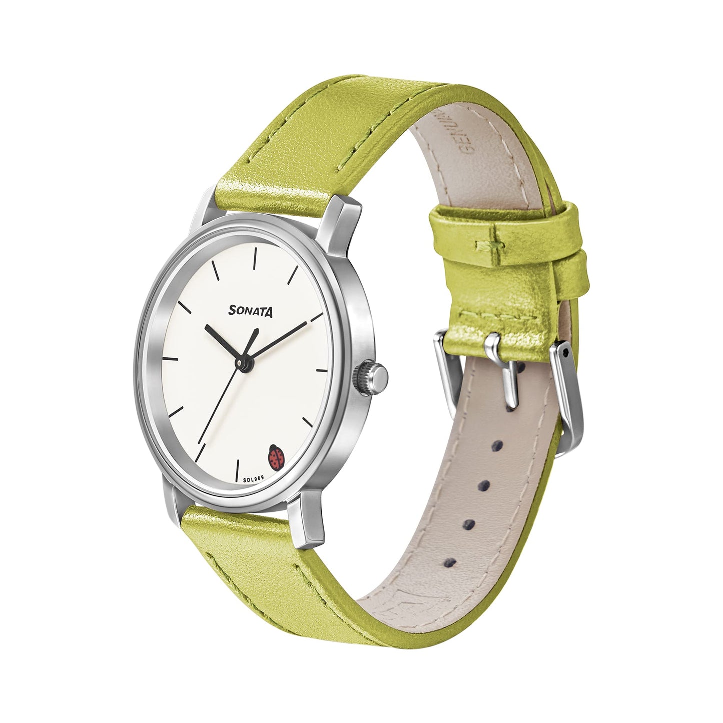 Sonata Play White Dial Women Watch with Leather Strap-NR87029SL04
