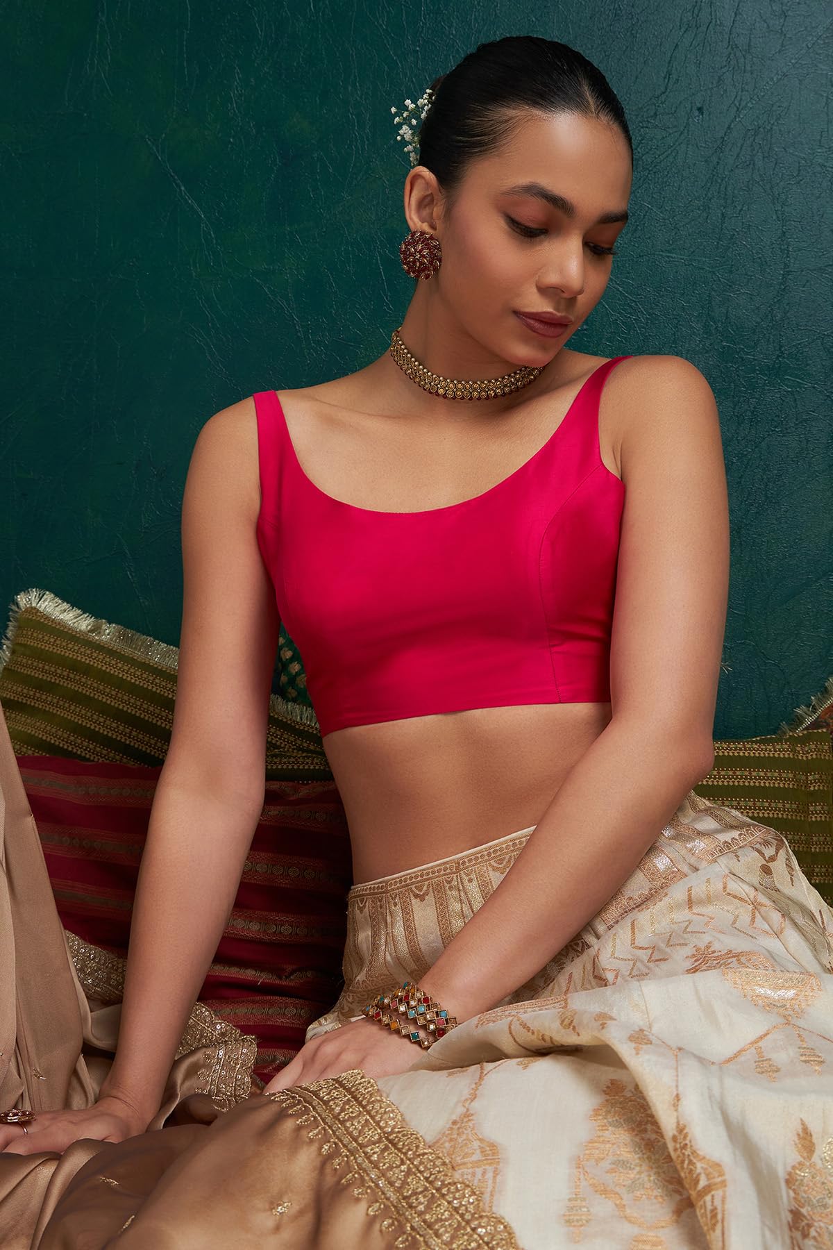 Soch Women's Art Silk Sleeveless Regular Blouse (SOBLA191031_Pink 38)