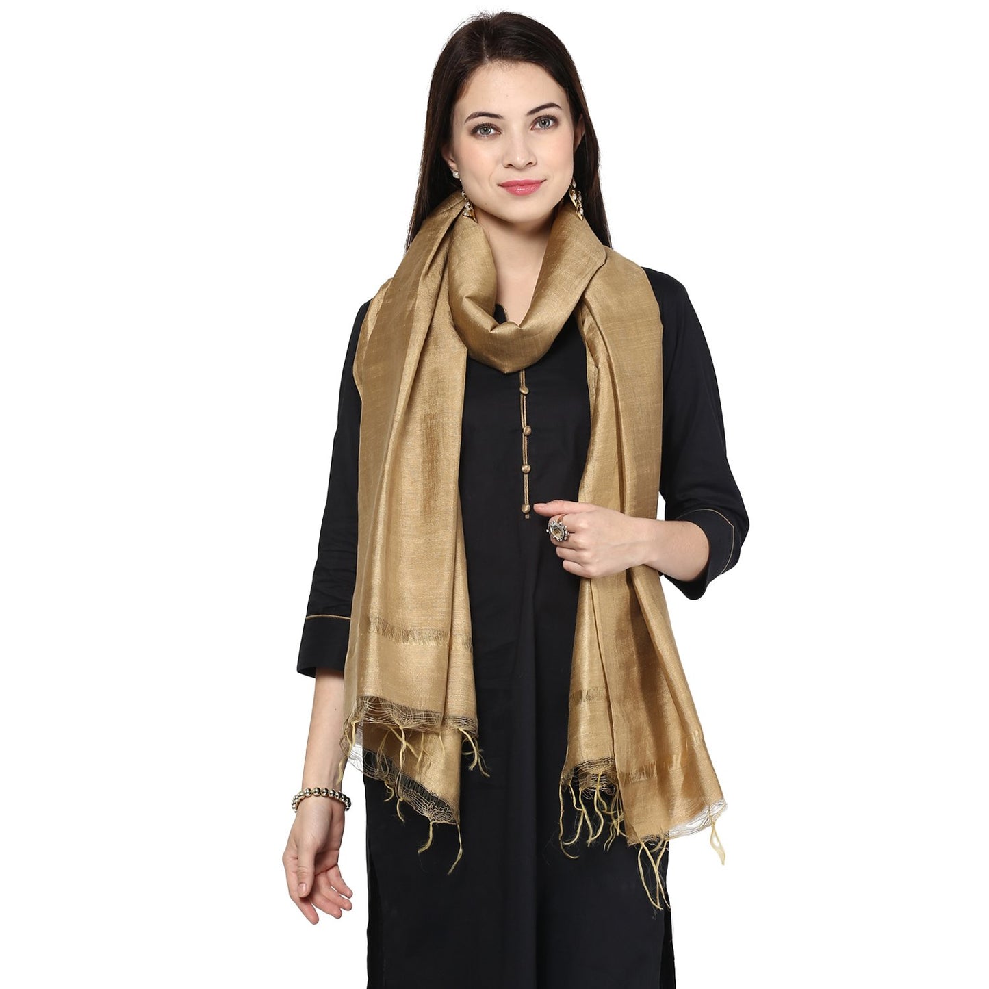 DUPATTA BAZAAR Women's Gold Silk Dupatta