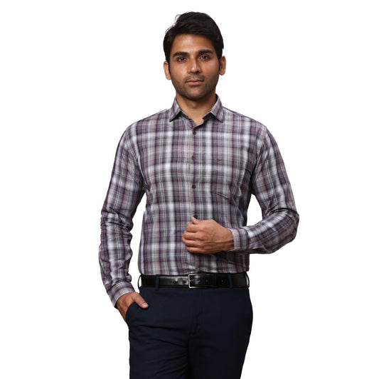 PARK AVENUE Men's Checkered Slim Fit Shirt (Grey)
