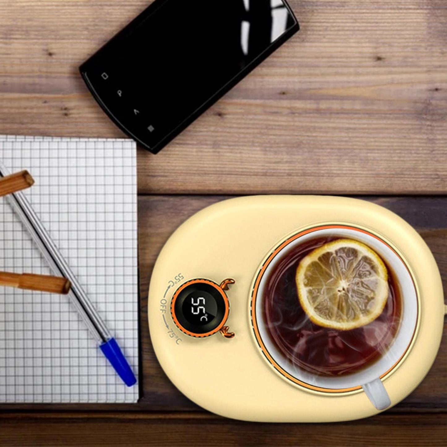FABLOFTCoffee Mug Warmer Cup Heating Plate 2 Temparature Settings for Home Office Yellow