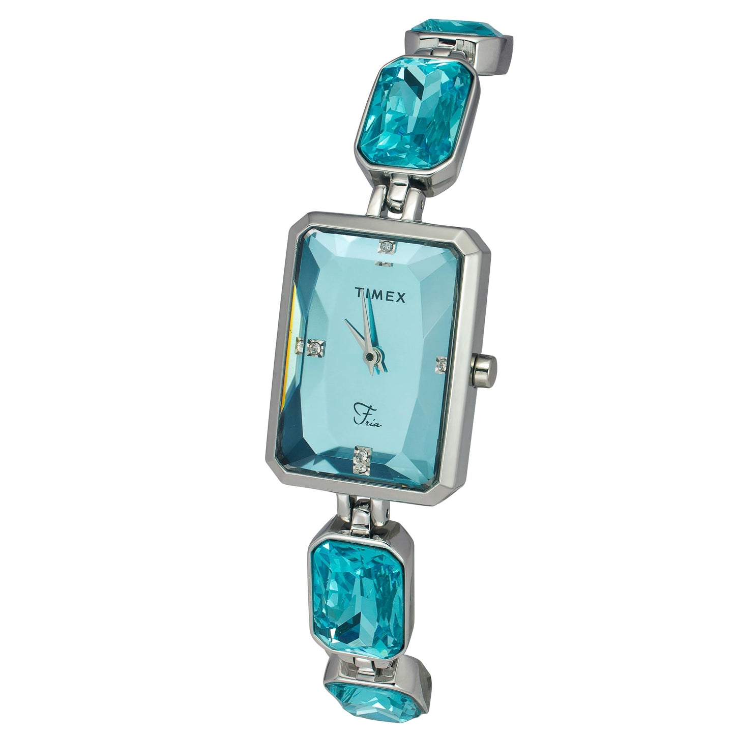 TIMEX Women Brass Blue Rectangular Analog Dial Watch- Twel16904, Band Color-Silver