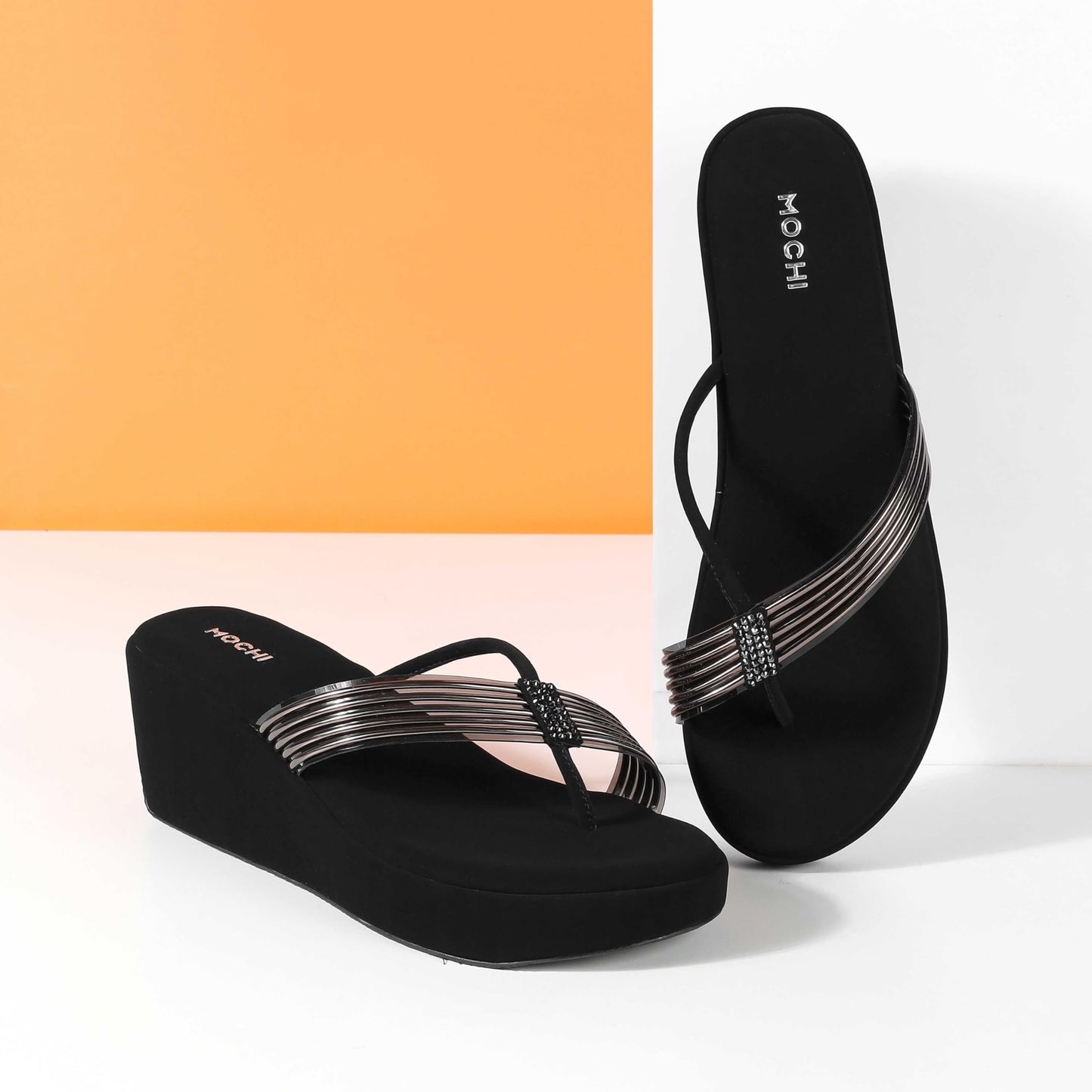 Mochi Women's Open Casual - Slippers with Black Platforms UK/3 EU/36(34-418)