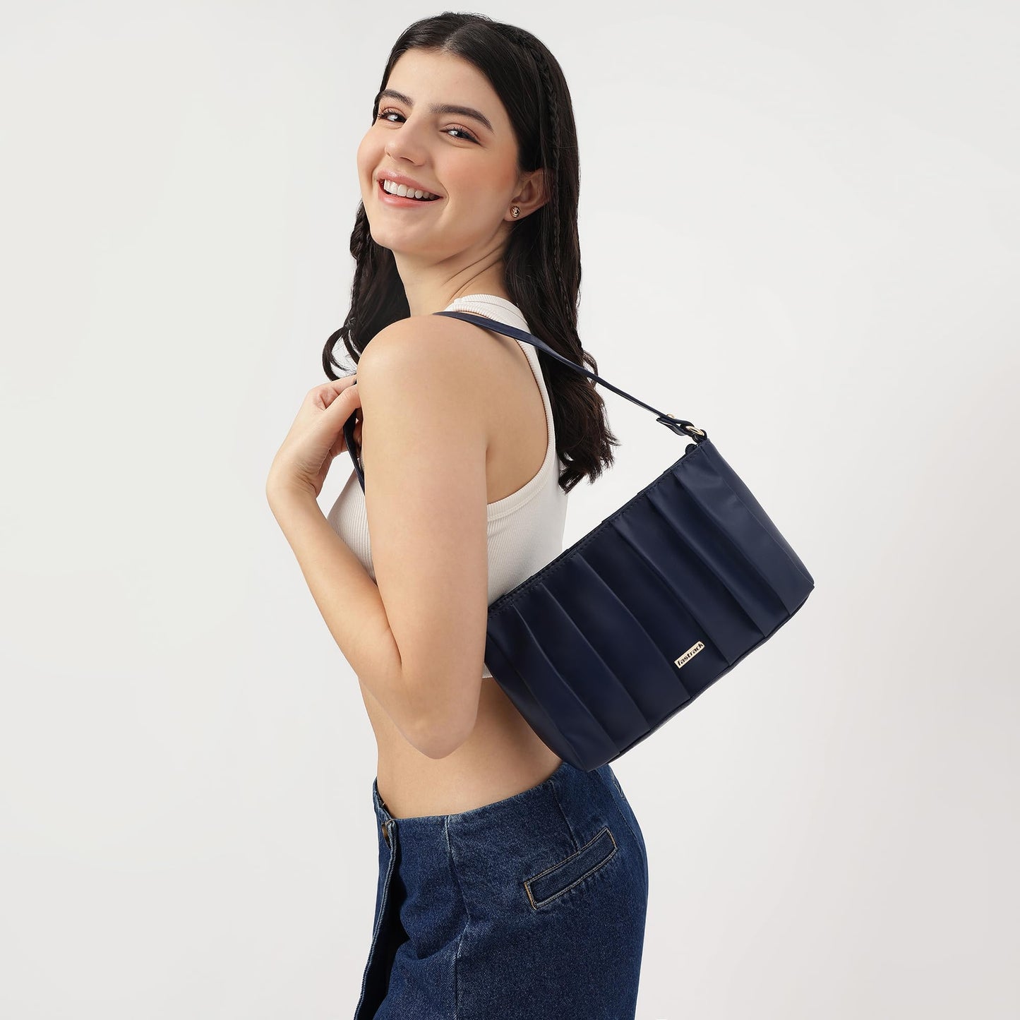 Fastrack Women's Pleated Shoulder Bag with Top Zip Closure | Inner Zip and Slip Pockets, Comfortable Shoulder Strap | Soft Textured Shoulder Bag | Trendy Women's Handbags