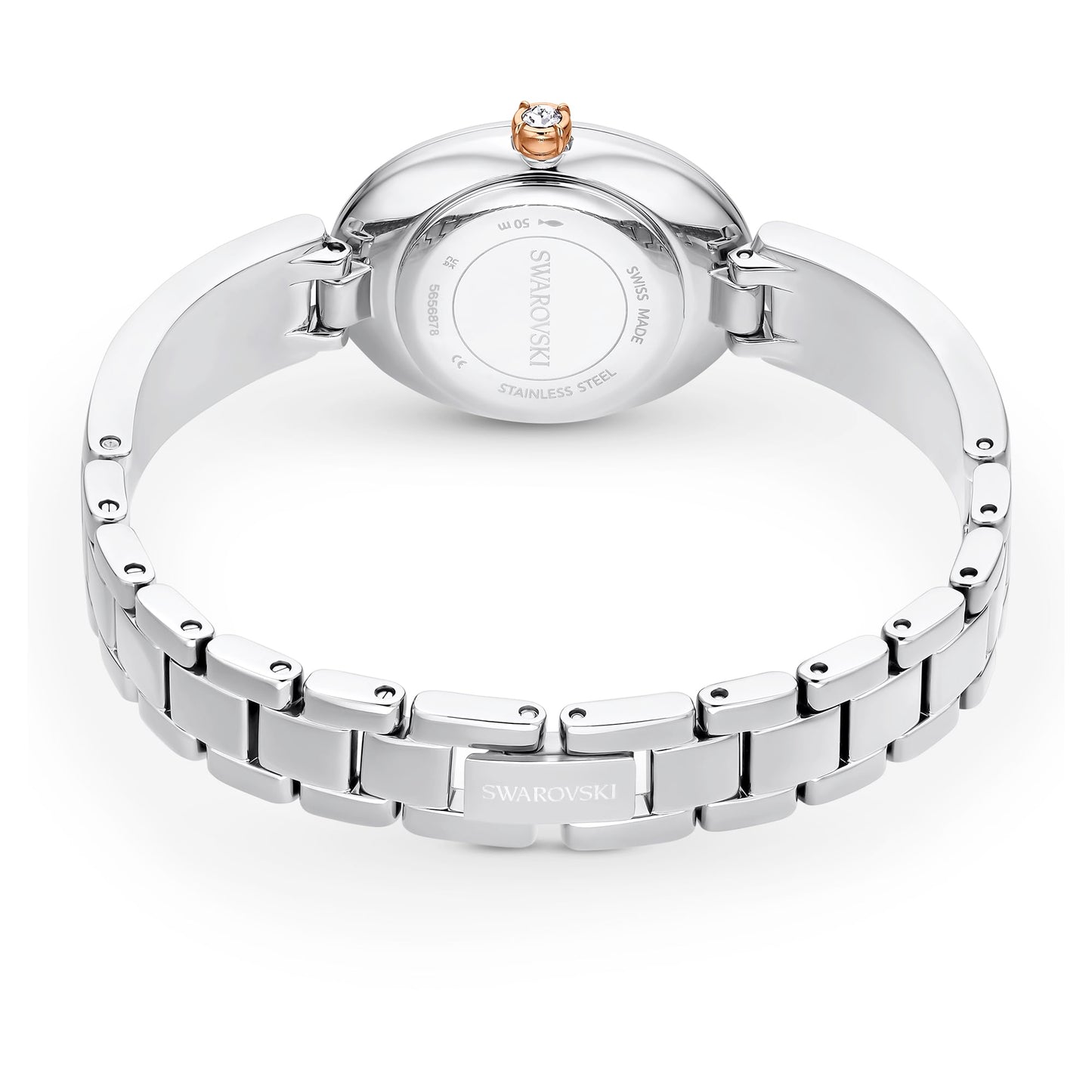 Swarovski Crystal Rock Oval Watch, Swiss Made, Crystal Bracelet, White, Stainless Steel