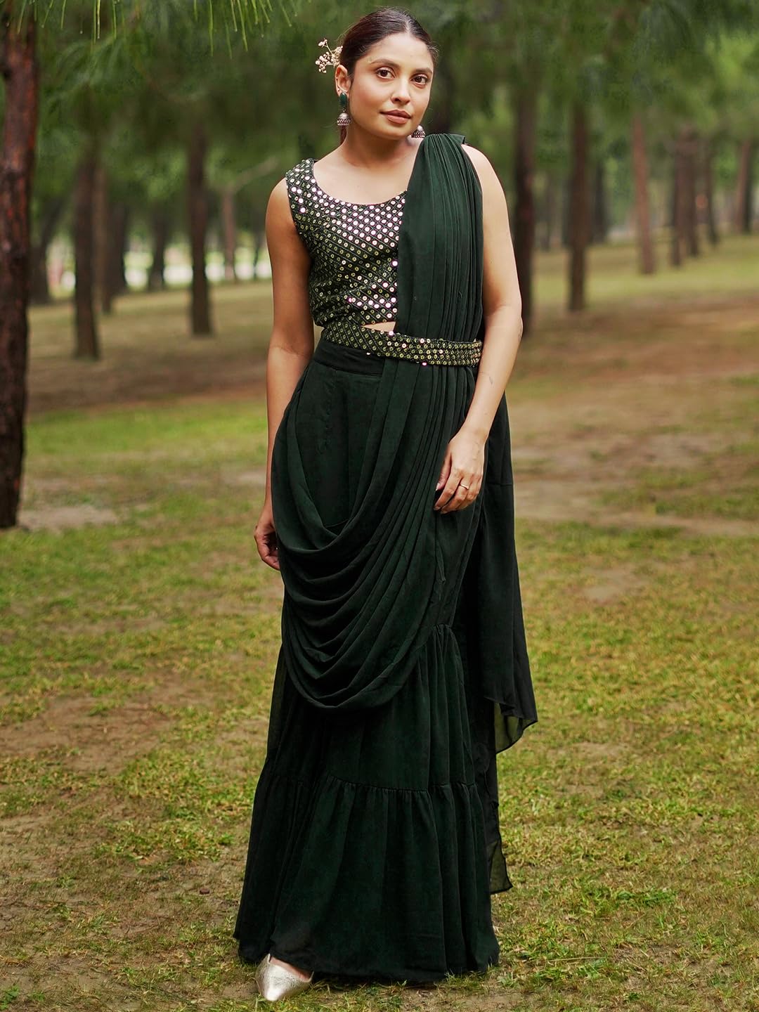 Libas Women's Georgette Saree (34709_Green)