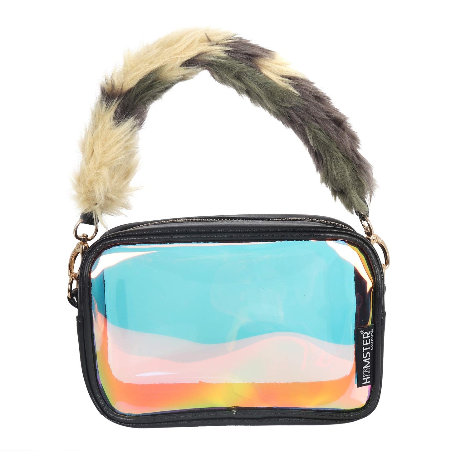 Hamster London Shiny Fur Handle Sling Bag for Girl's and Woman (Gold)