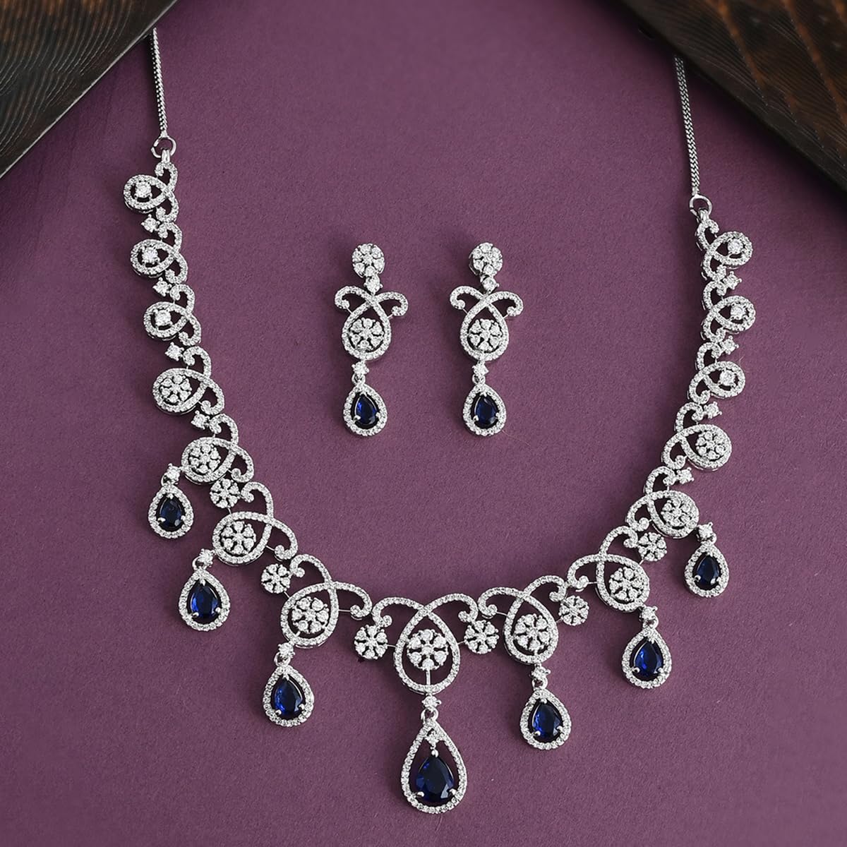VOYLLA CZ Elegance Blue Teardrop Cut Zircons Jewellery Set