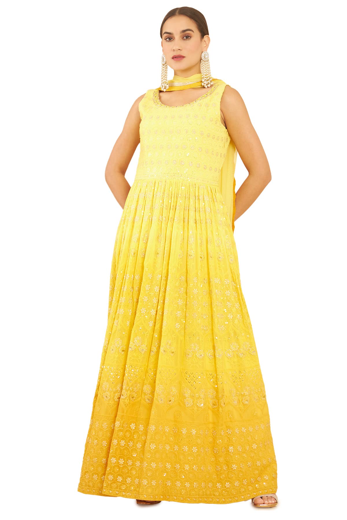 Soch Women Yellow Embroidered Gown