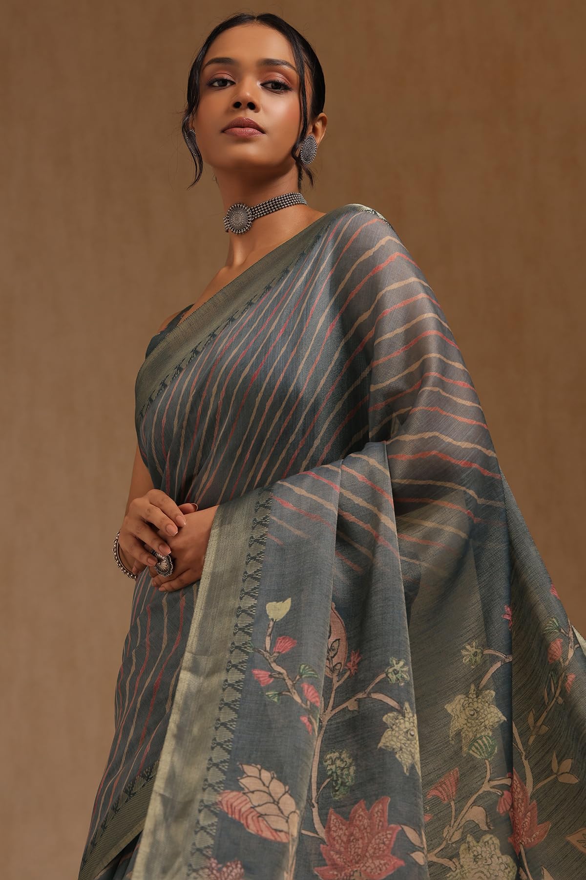 Soch Womens Linen Leheriya Print Saree