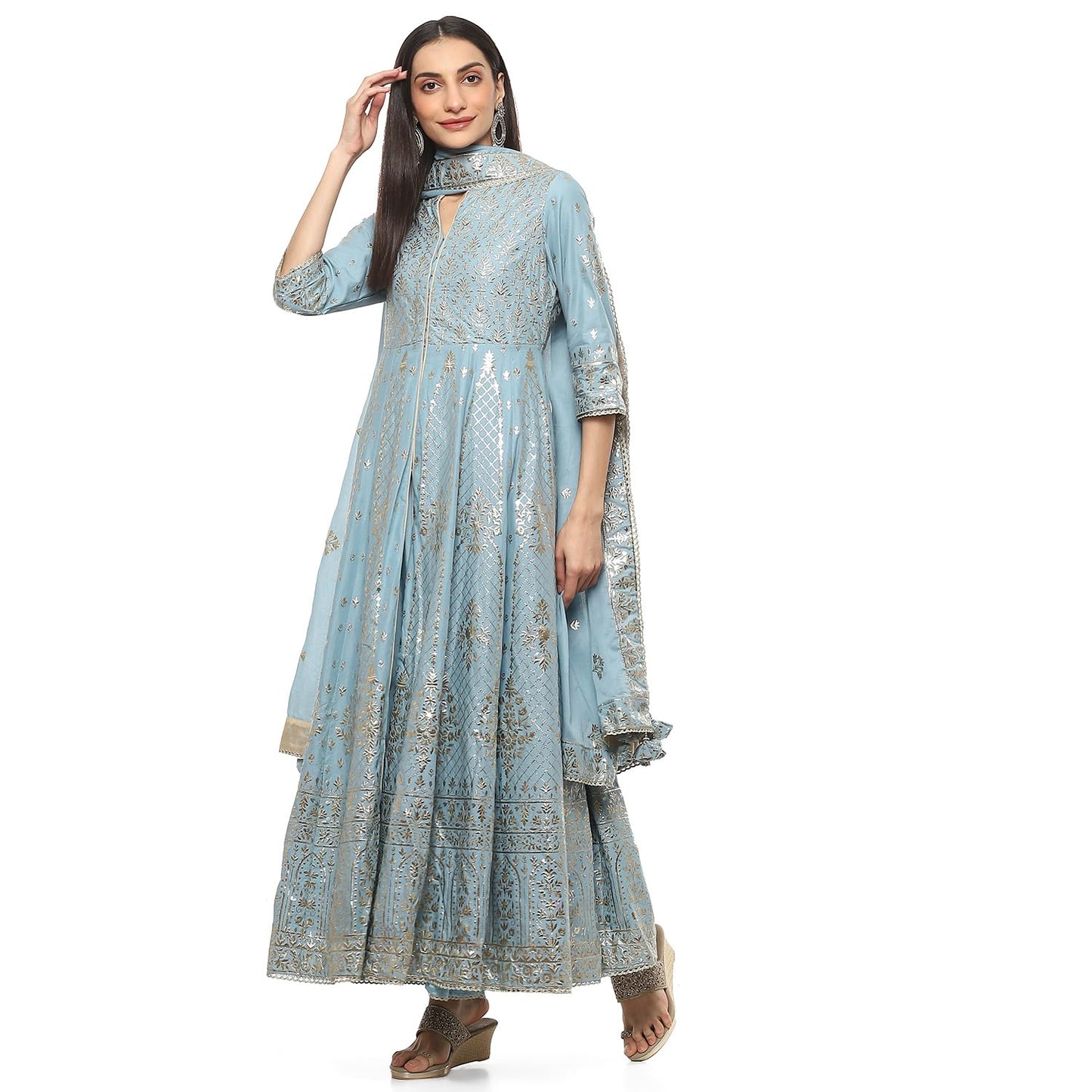BIBA Viscose Women Printed Relaxed Salwar Kurta Dupatta(Skdkinari8540_Pastel Blue_36)