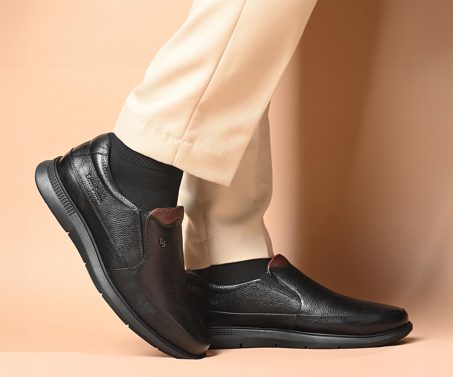 LOUIS STITCH Genuine Leather Shoes for Men | Lightweight Eva Sole| Black Comfortable Slip on Shoes | LSLXPDMCJB | (UK-11)