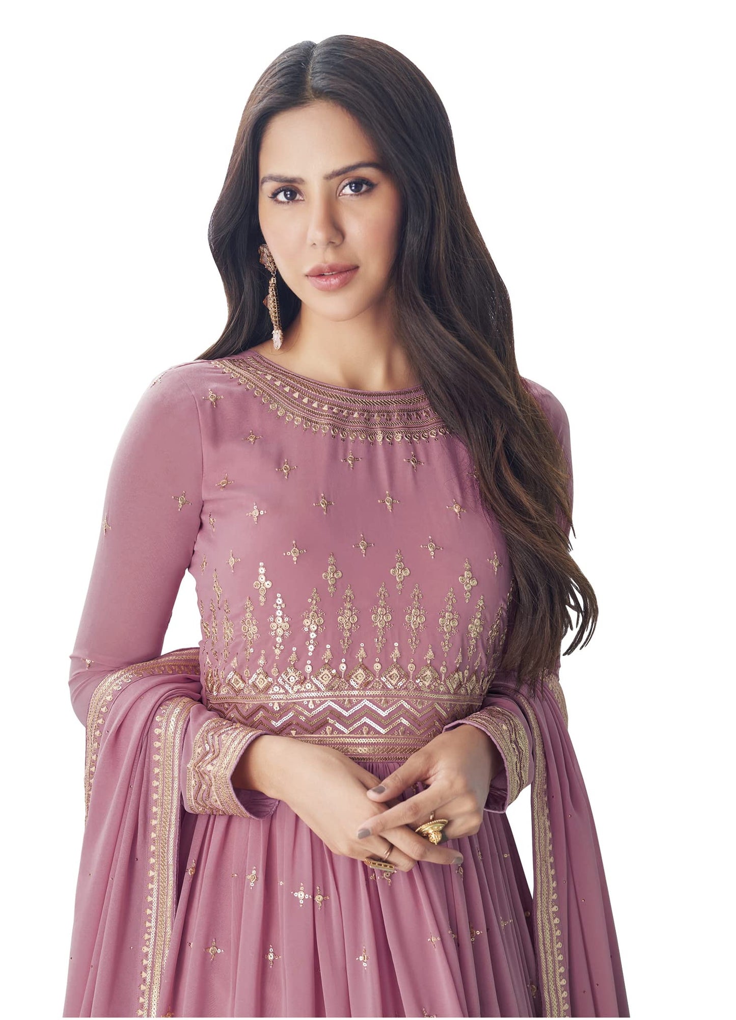 RUDRAPRAYAG Georgette Embroidered Semi-Stitched Gown For Women