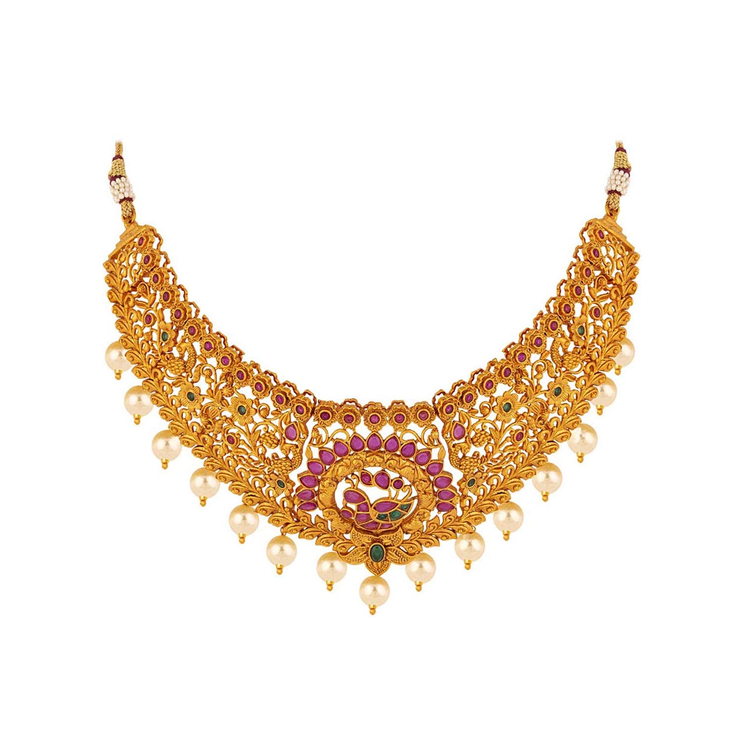 Voylla Matt Bridals Pearl Jewellery Set for Women (Golden) (8907617930565)