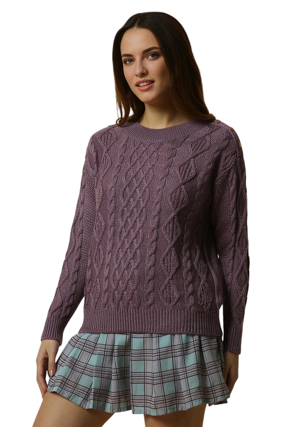 Allen Solly Women's Acrylic Blend Crew Neck Sweater (AHSWCRGPX63466_Purple