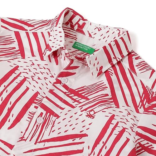 United Colors of Benetton Regular Fit Spread Collar Brush Stroke Print Shirt White