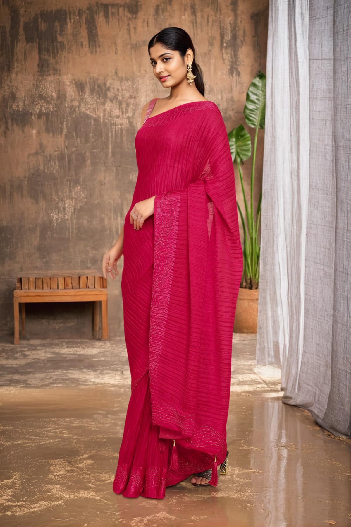 Soch Women Pink Solid Saree