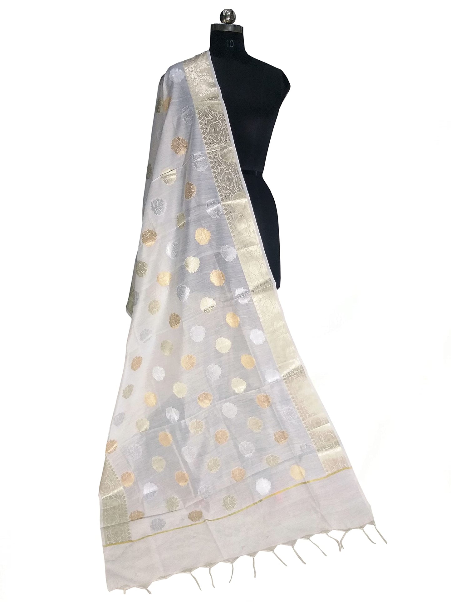 The SDF India Cotton Silk Zari Woven Women Dupatta (2.40, White)