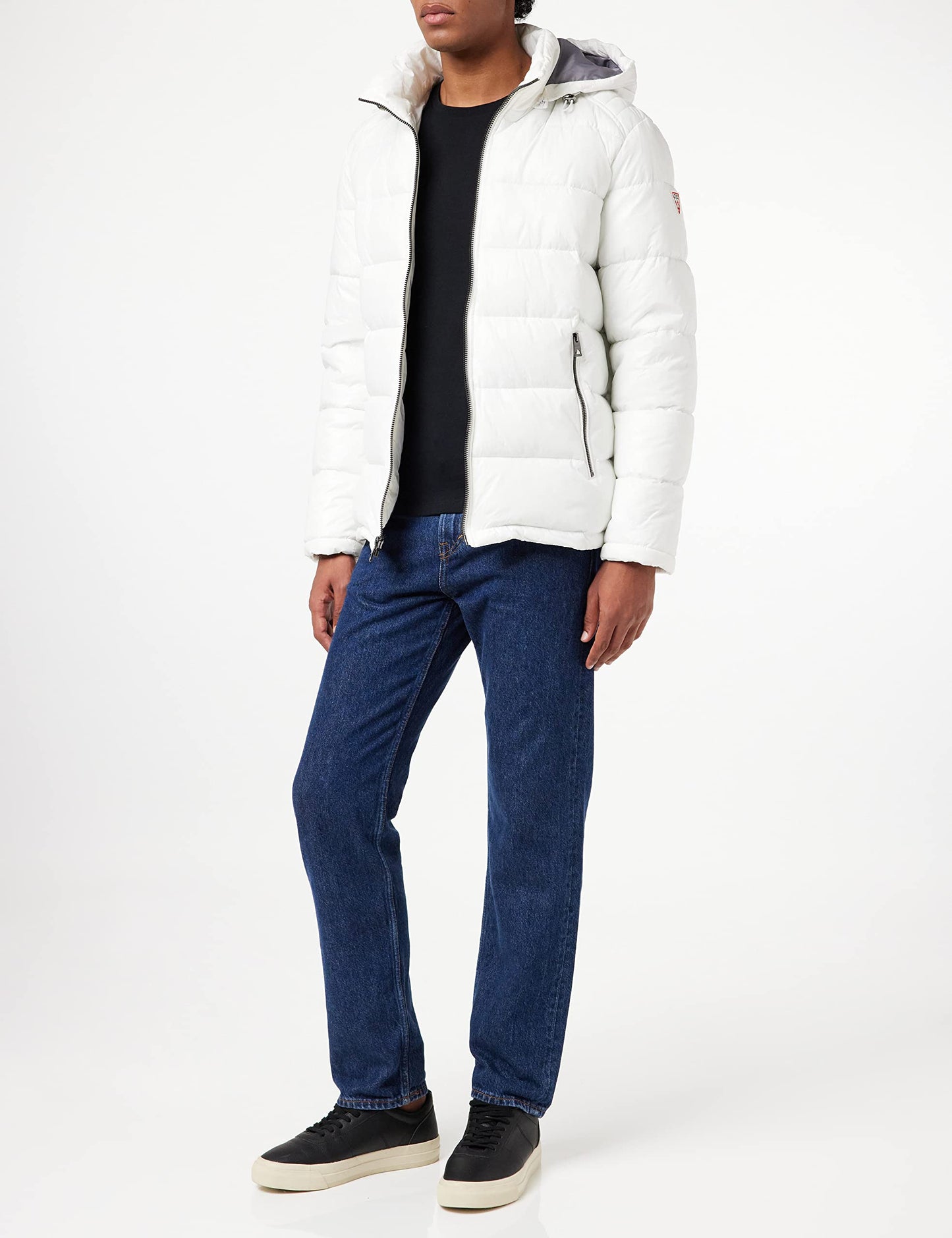 Guess Men's Mid Weight Puffer Jacket, White, Extra Large