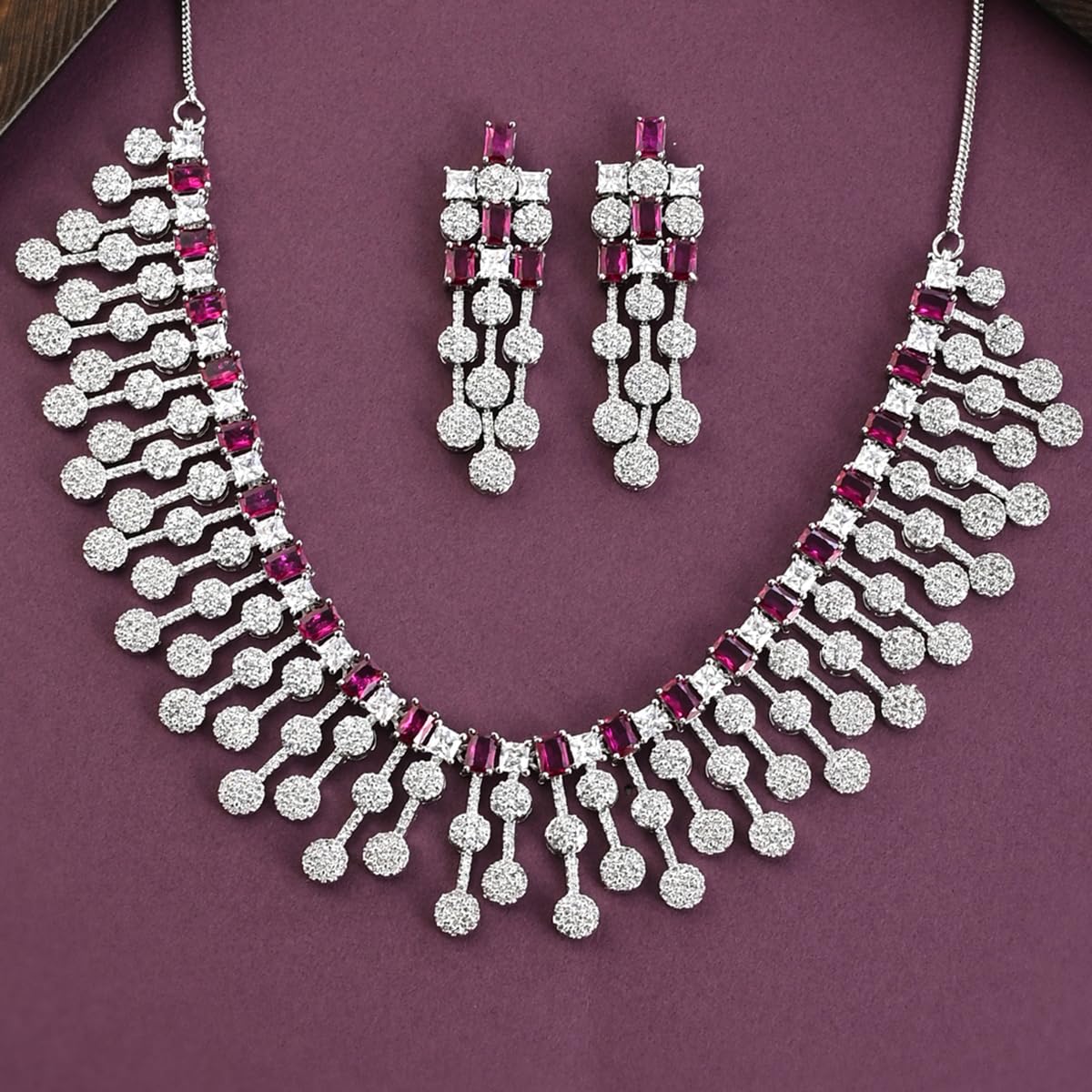 VOYLLA CZ Elegance Pink and White Zircons Jewellery Set