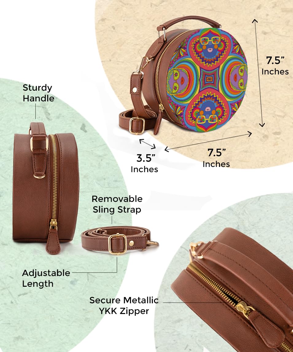 Kalankit Round Sling For Women | Girls Crossbody Bags | Side Bags With Adjustable Strap | Travel Box Sling Bags | Party People