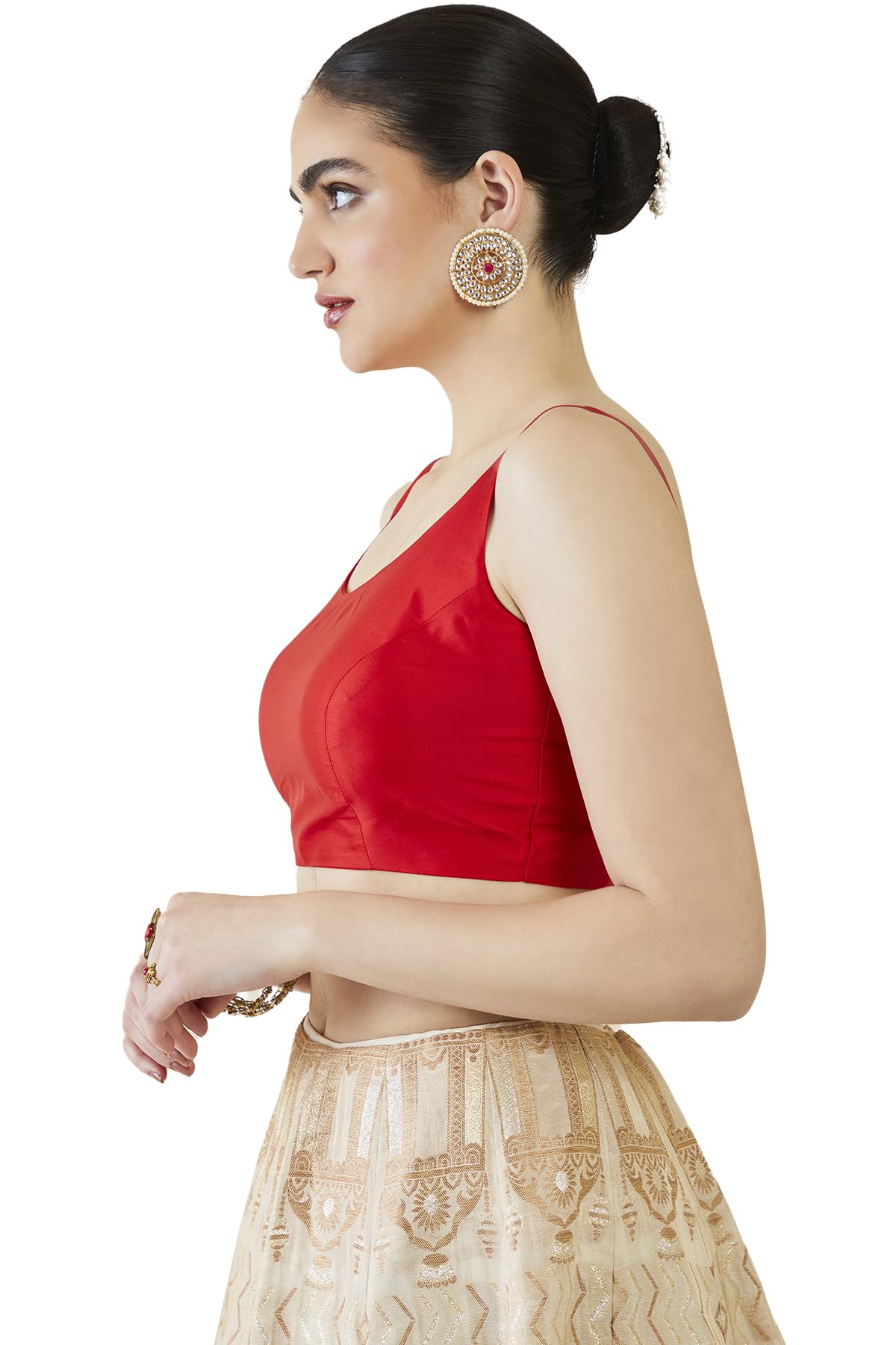 Soch Women's Taffeta Sleeveless Regular Fit Blouse (BLHSSLD00512C_Red XL)