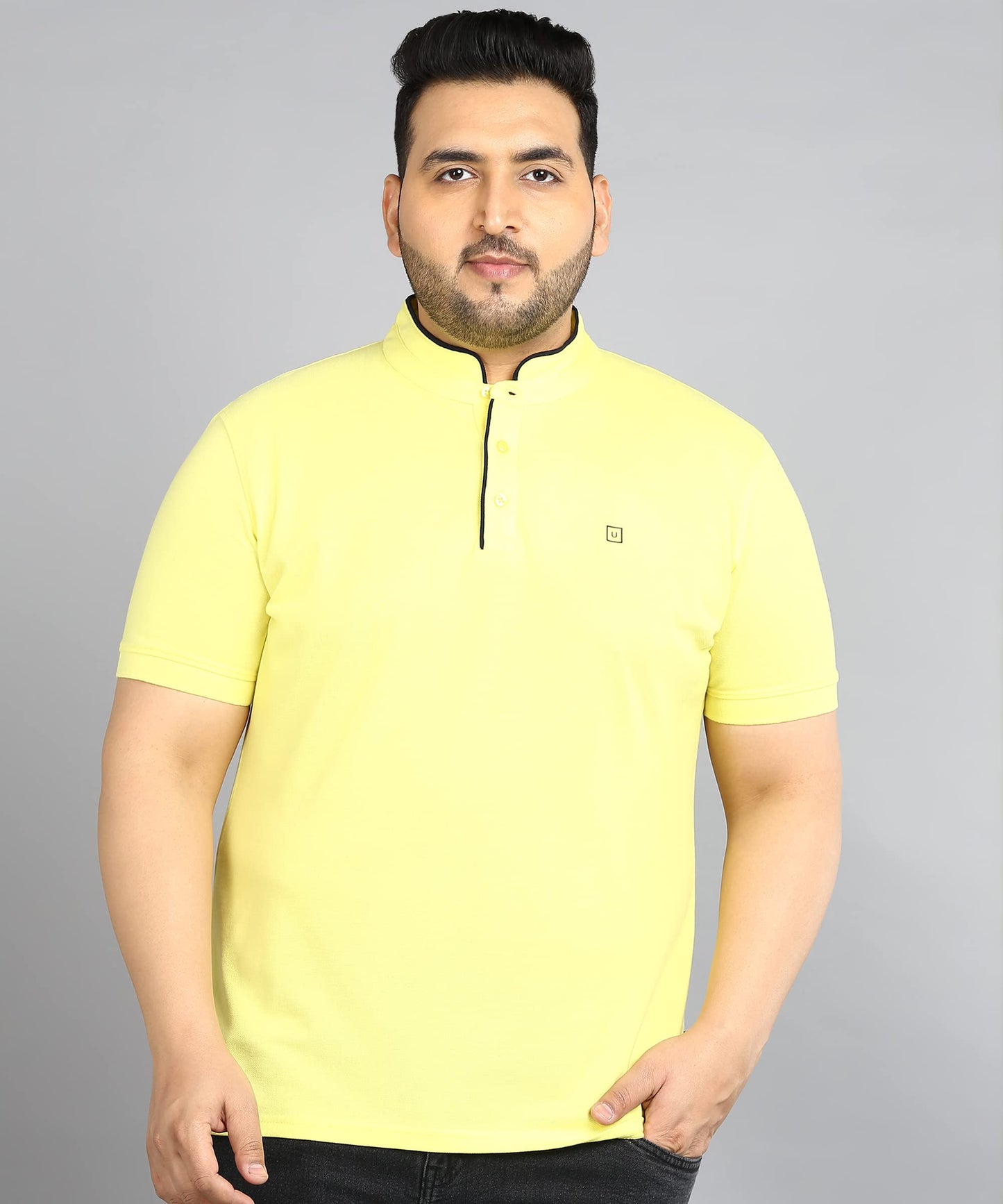 Urbano Plus Men's Yellow Solid Regular Fit Half Sleeve Cotton Polo T-Shirt with Mandarin Collar (pluspolosolmanp-036-lyel-2xl)