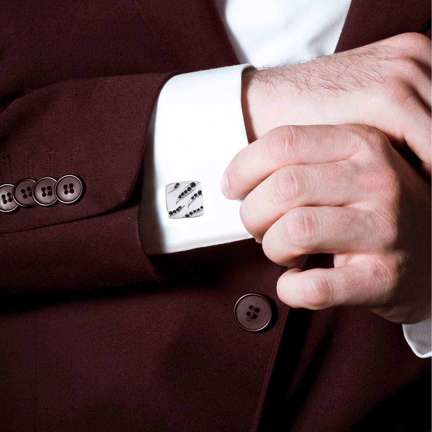 Mahi Rhodium Plated Squarish Cufflinks with Black Crystals (CL1100528RBla)