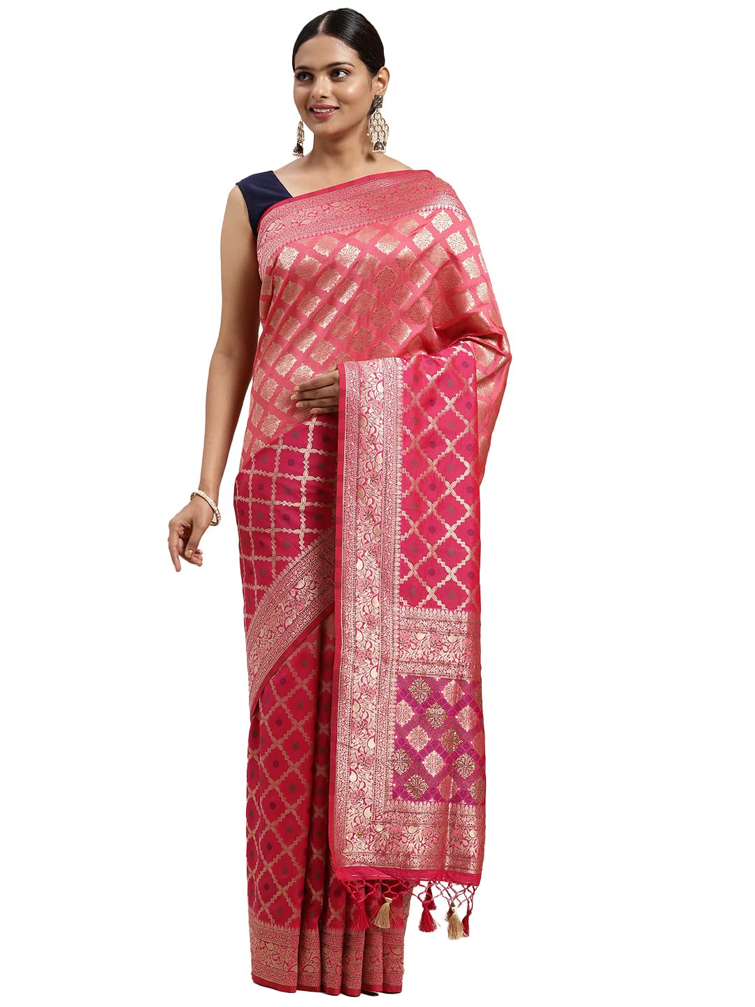 MOHEY Women's Machine Resham Blended Cotton Sarees (SB14845-414/425_Pink)