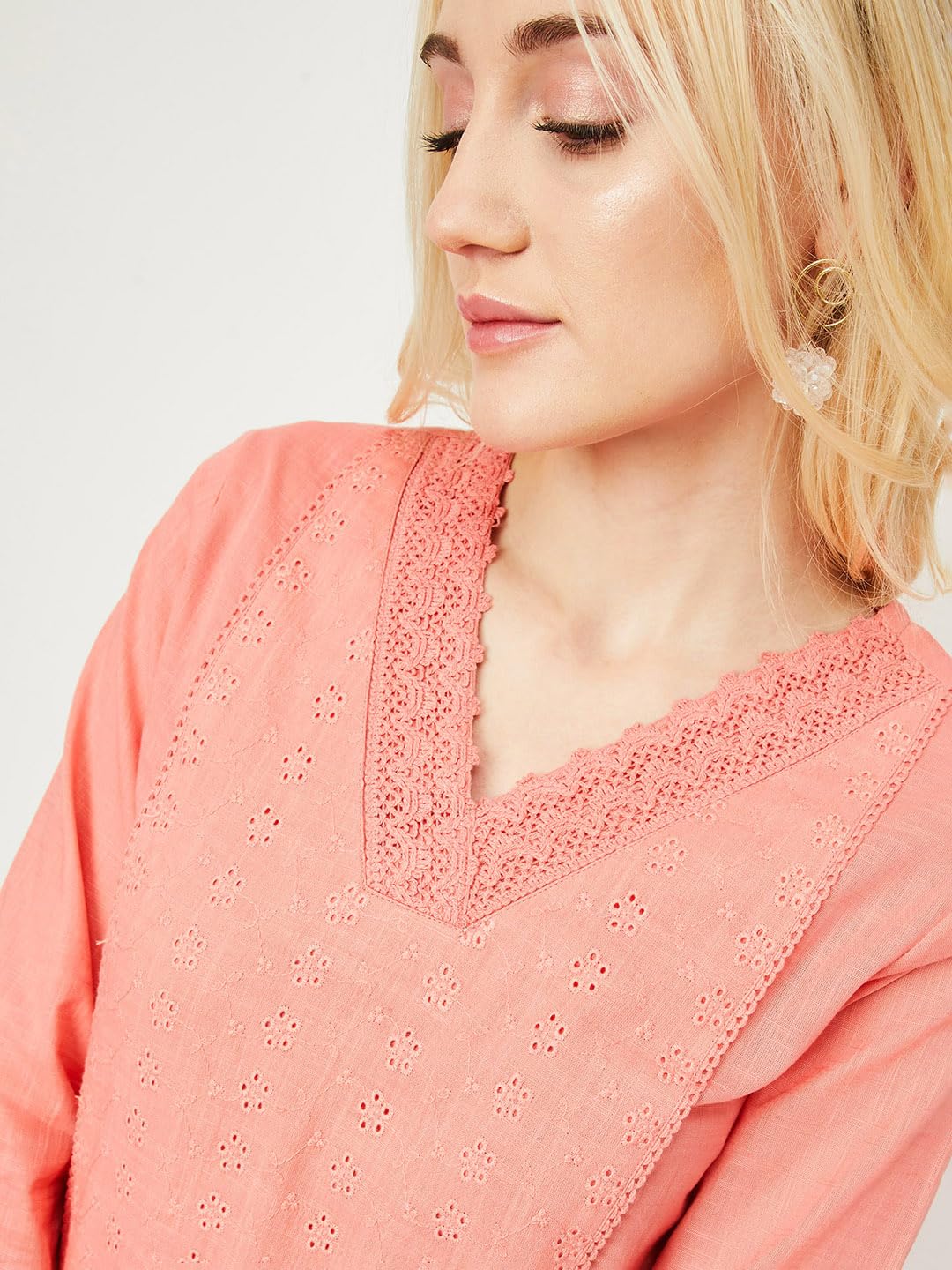 Max Women's Cotton Blend Regular Regular Fit Kurta (Dawwsu24Ko1_Pink_L