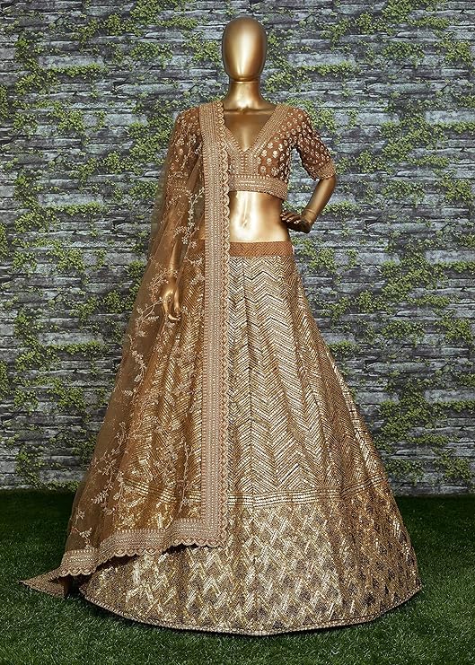 PALOPO Women's Silk Semi-Stitched Lehenga Choli With Heavy Sequence Work For Bridal