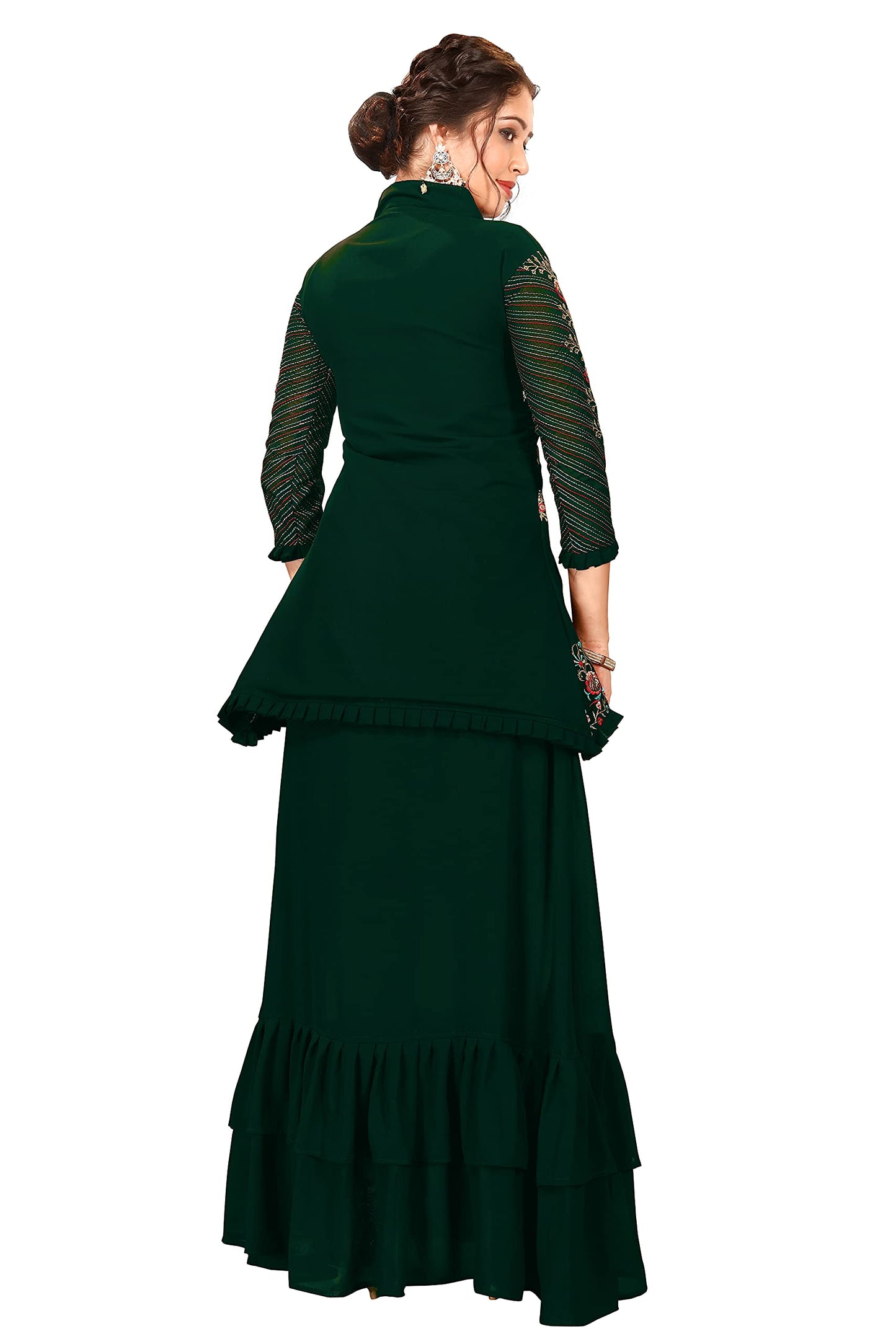 Miss Ethnik Women's Green Embroidered Flared Gown 111-Green