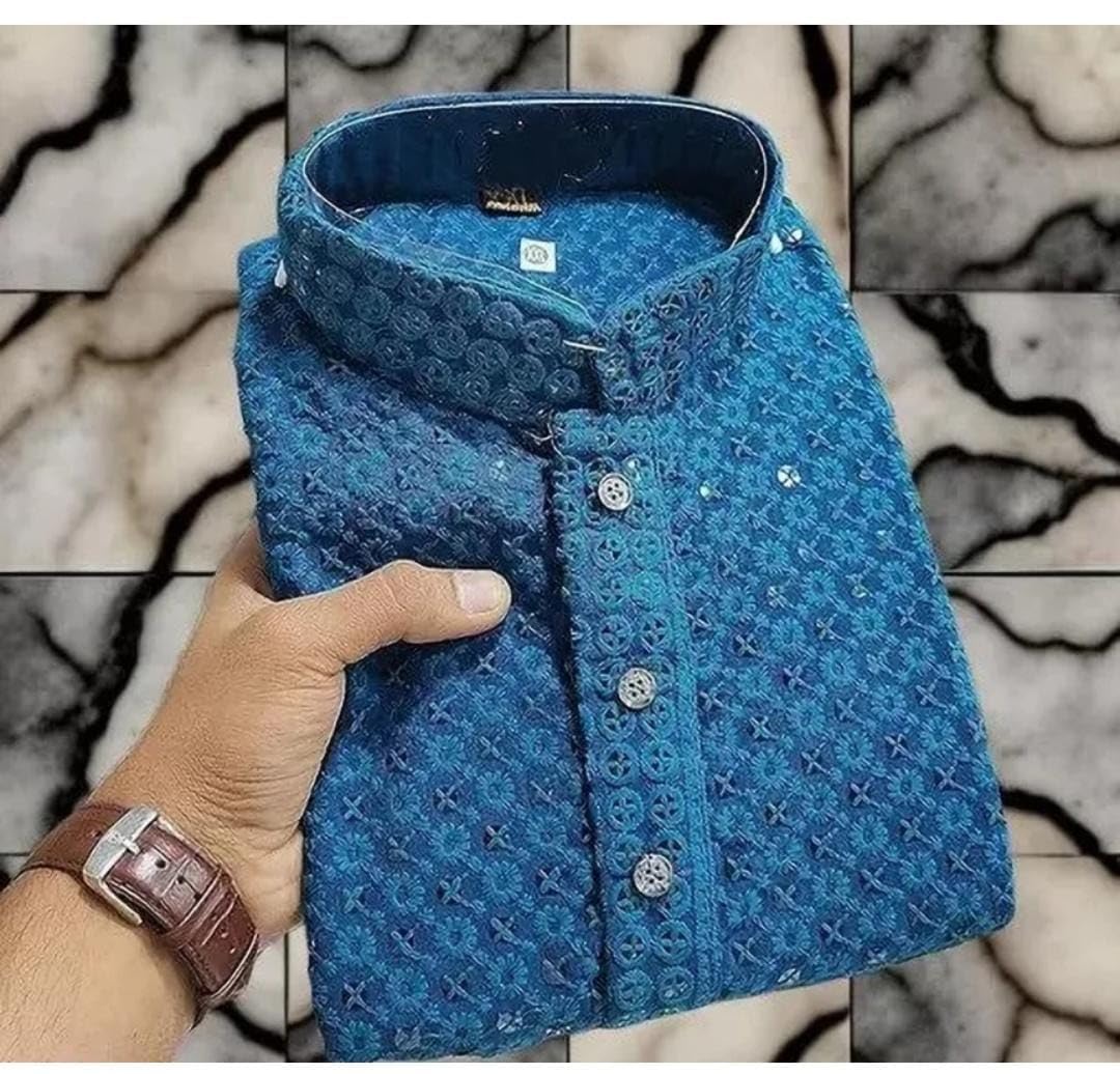Trustous The Lucknavi Kurta Set | Men Chikankari Embroidered Work | Traditional Wedding Party Functional | Sequence Kurta with Churidar